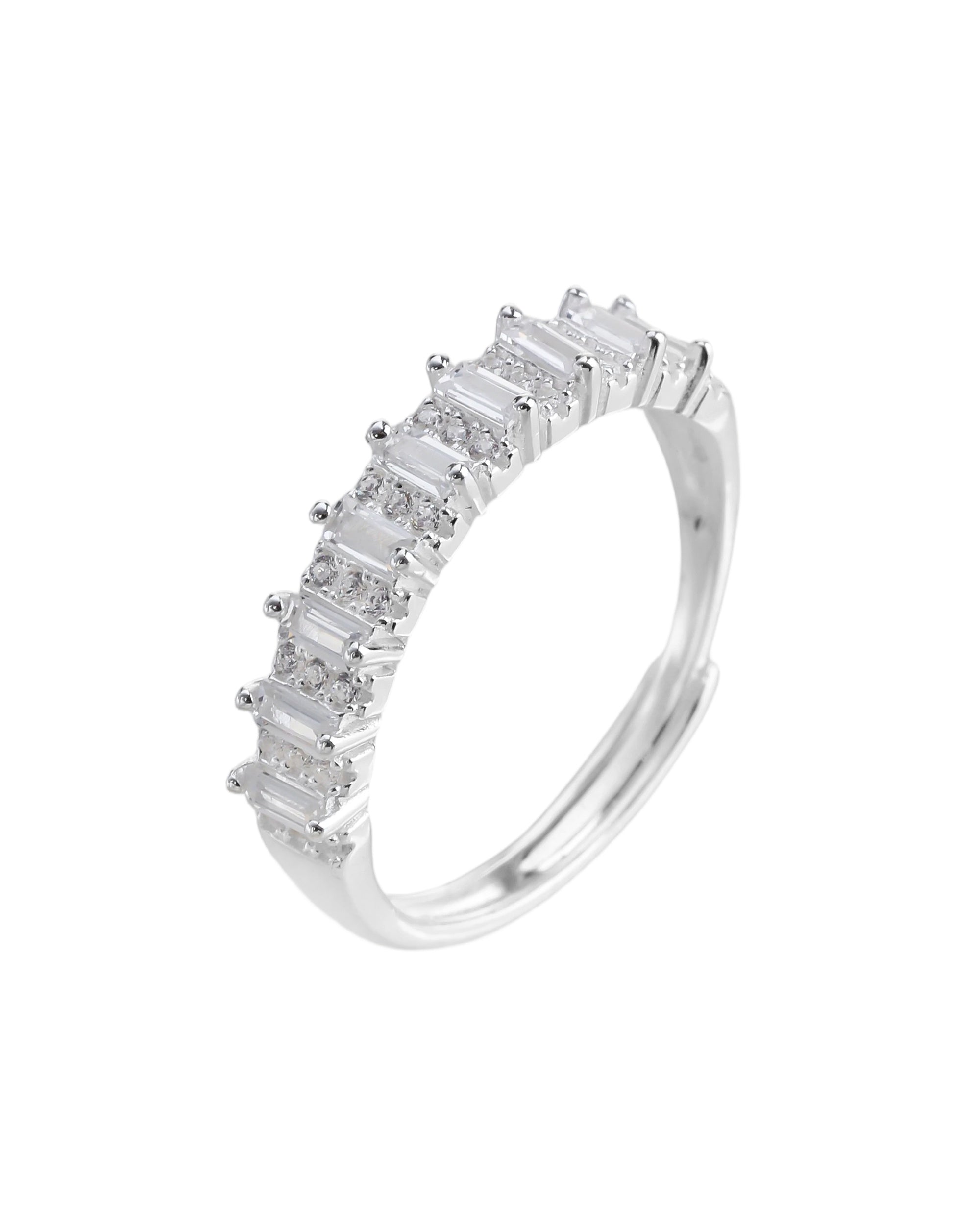 Churumbela ajustable con circonia baguette blanca en plateado