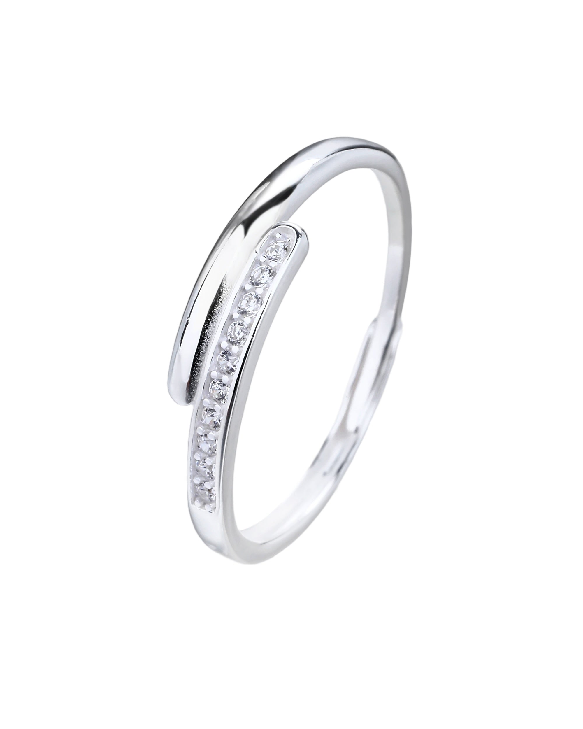 Anillo ajustable doble li£nea con circonia blanca en plateado