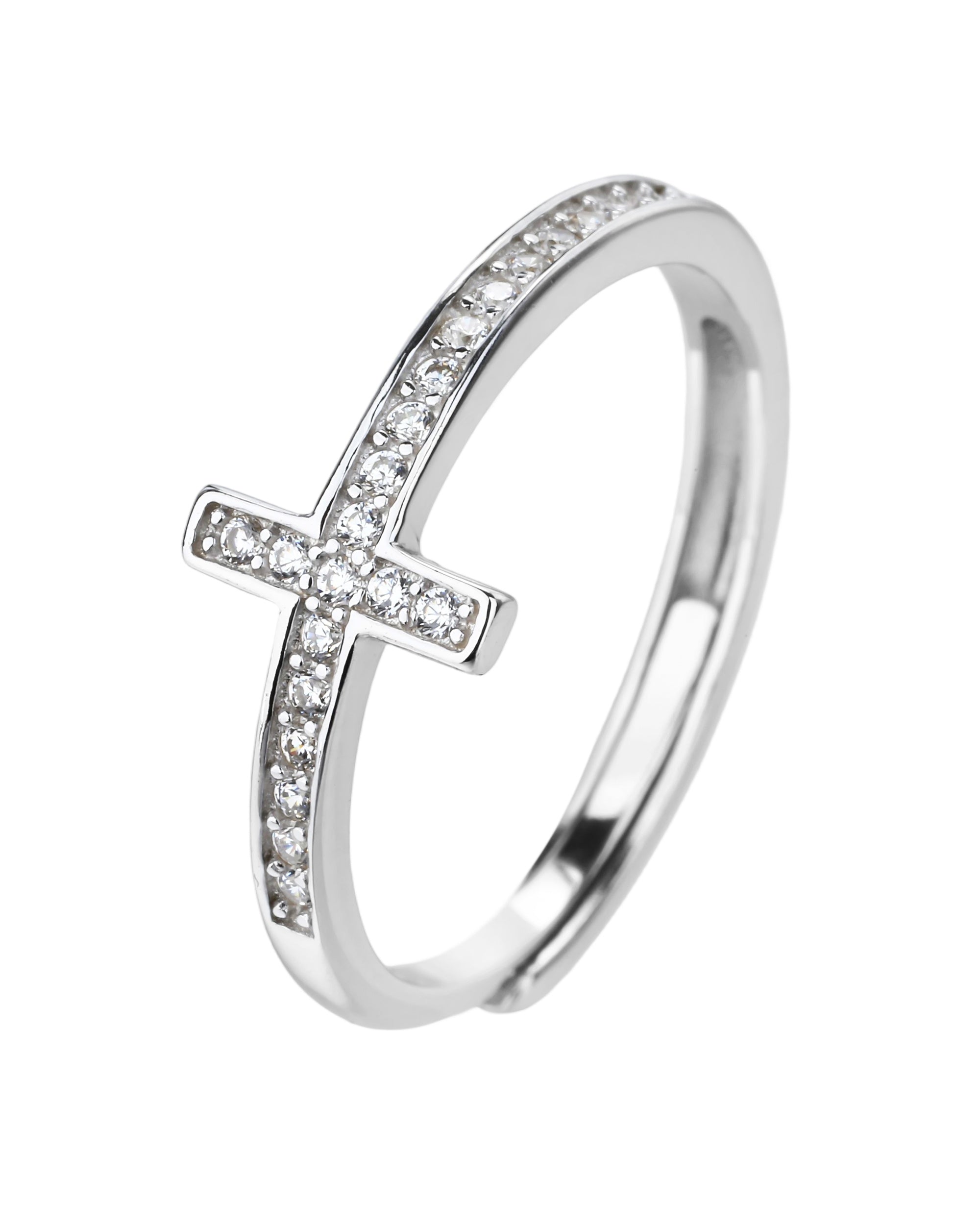 Anillo de cruz con circonia blanca en rodizado