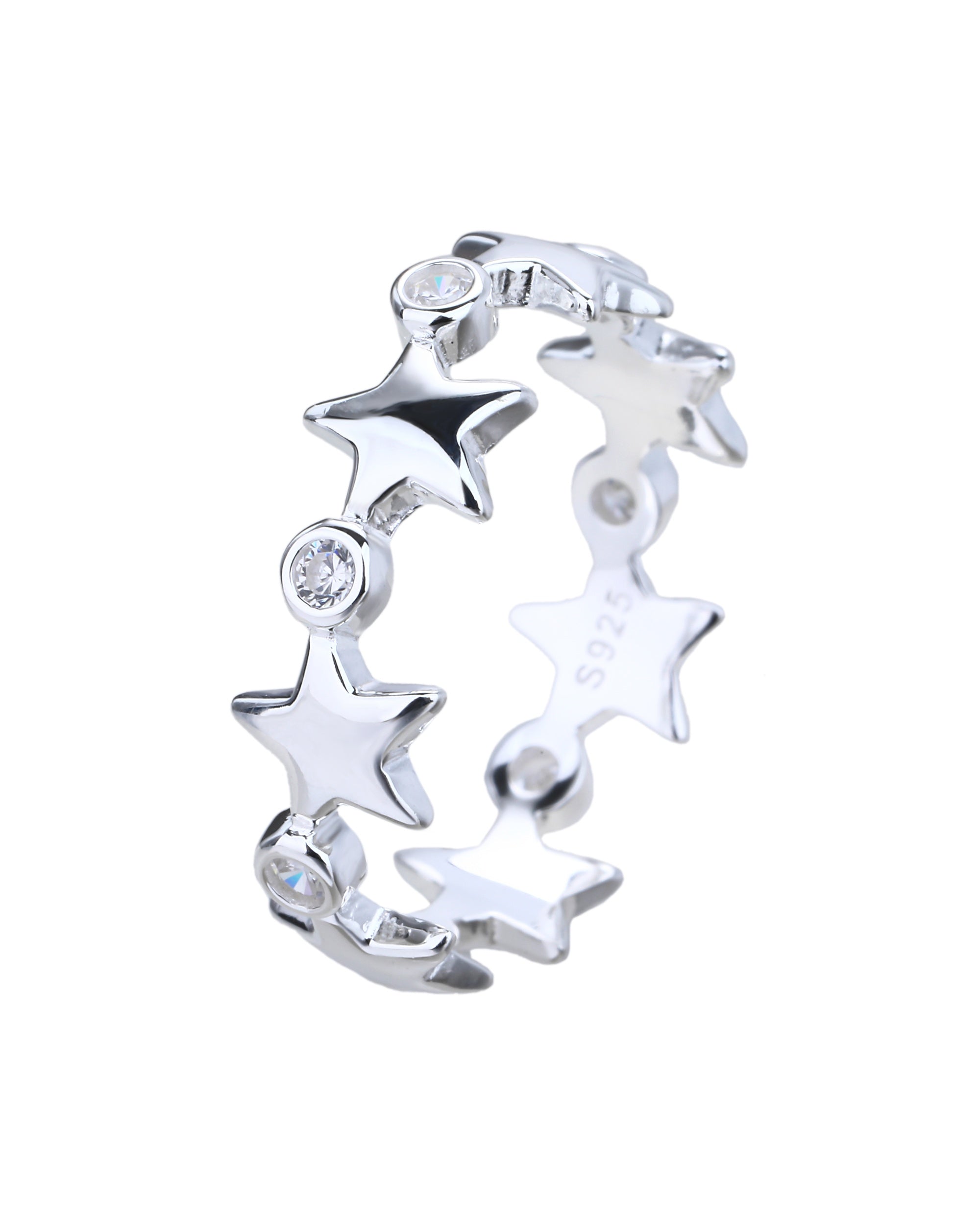 Anillo sencillo de estrellas con circonia blanca en plateado