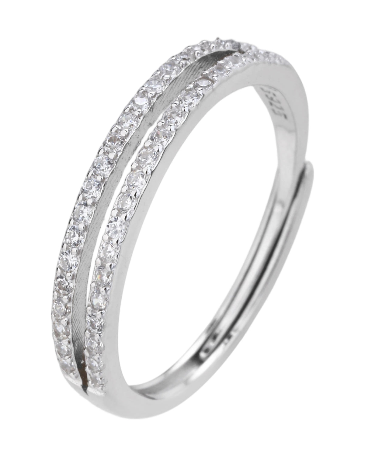 Anillo ajustable de doble linea con circonia blanca en rodizado