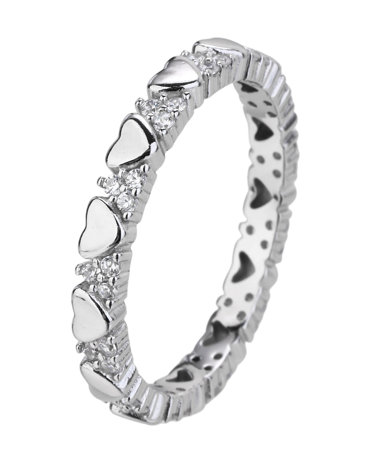 Anillo de corazones con circonia blanca en rodizado