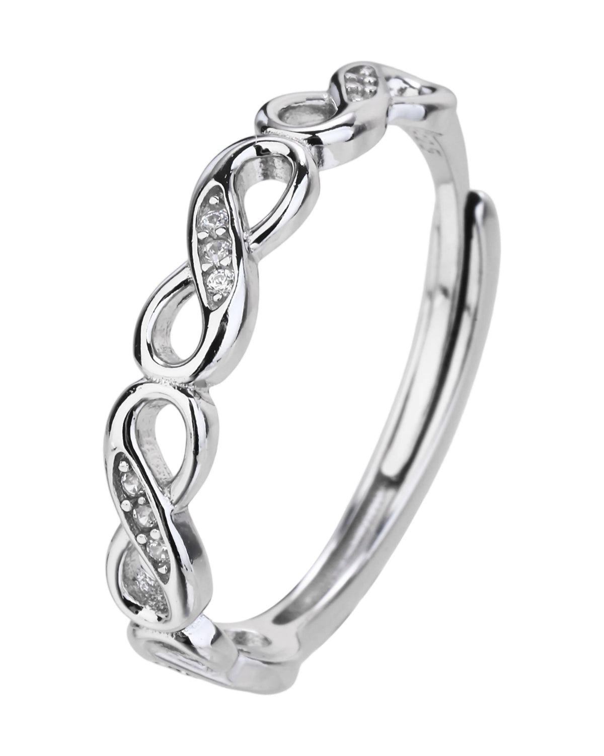 Anillo ajustable de infinitos con circonia blanca en rodizado