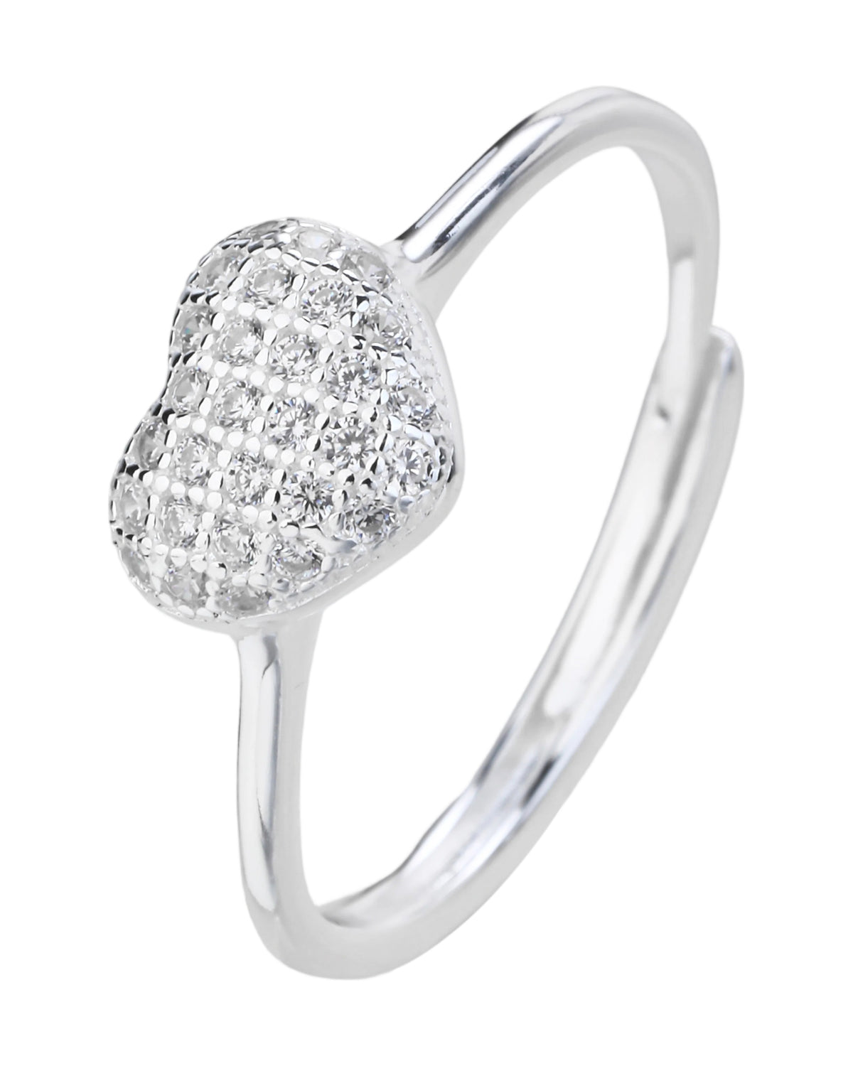 Anillo ajustable de corazon con circonia blanca en plateado