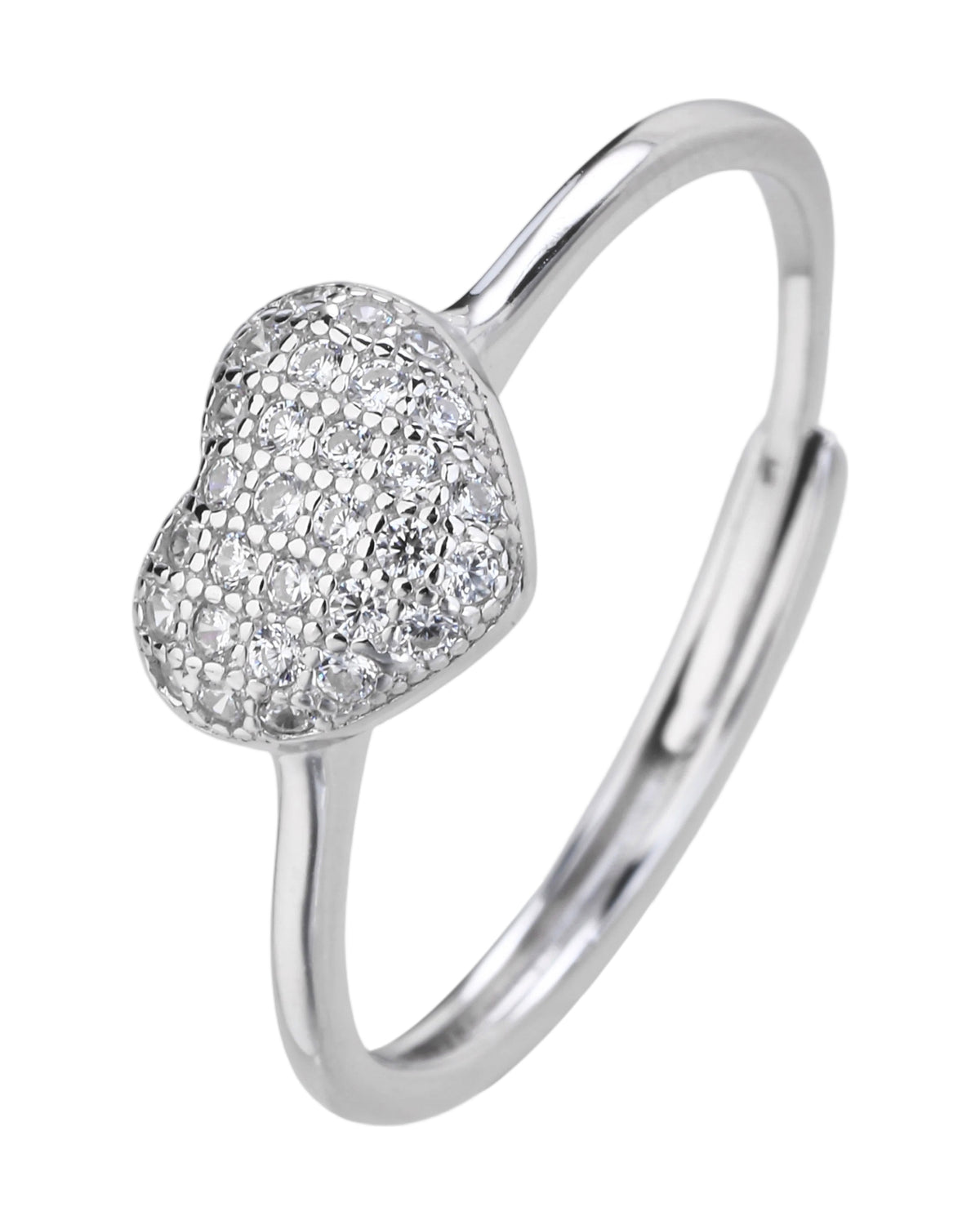 Anillo ajustable de corazon con circonia blanca en rodizado