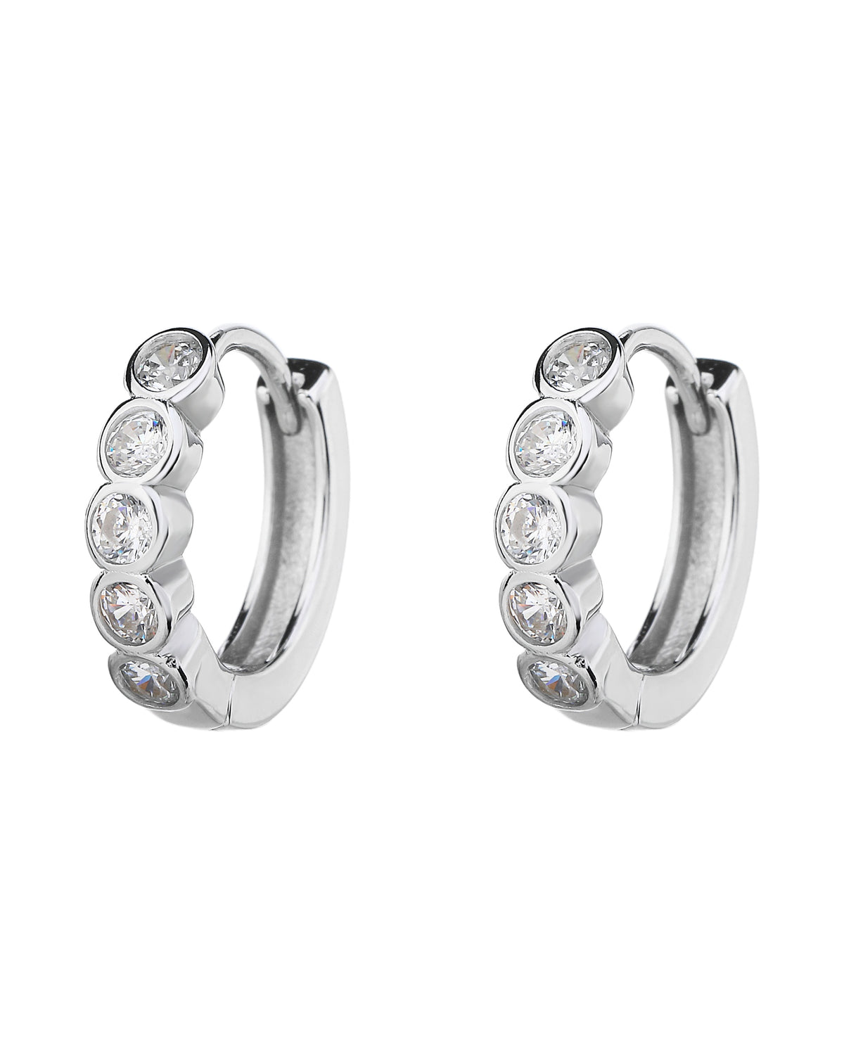 Huggies redonda con circonia blanca 13mm en rodizado