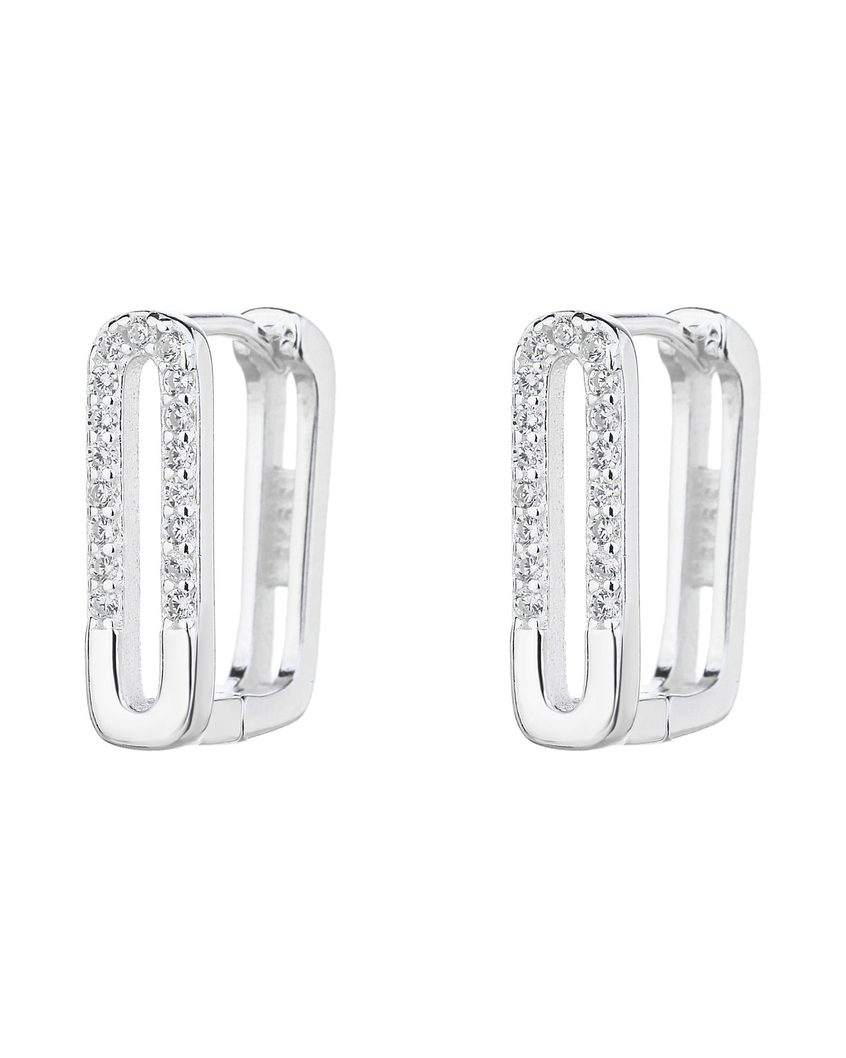 Huggies de eslabon ovalado tipo clip con circonia blanca 14mm en plateado