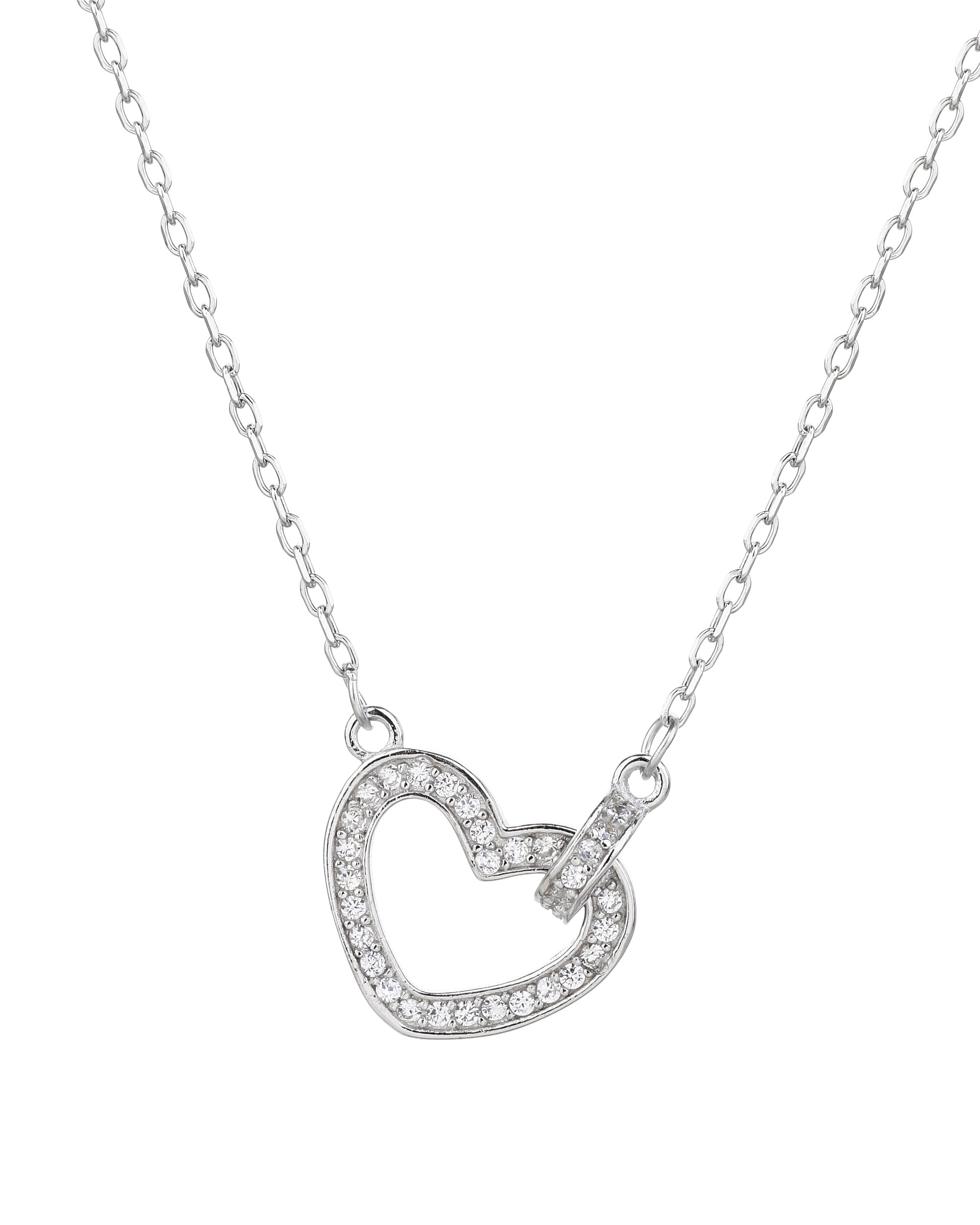 Collar sencillo de corazon bisel liso con circonias blanca 45+5cm en rodizado