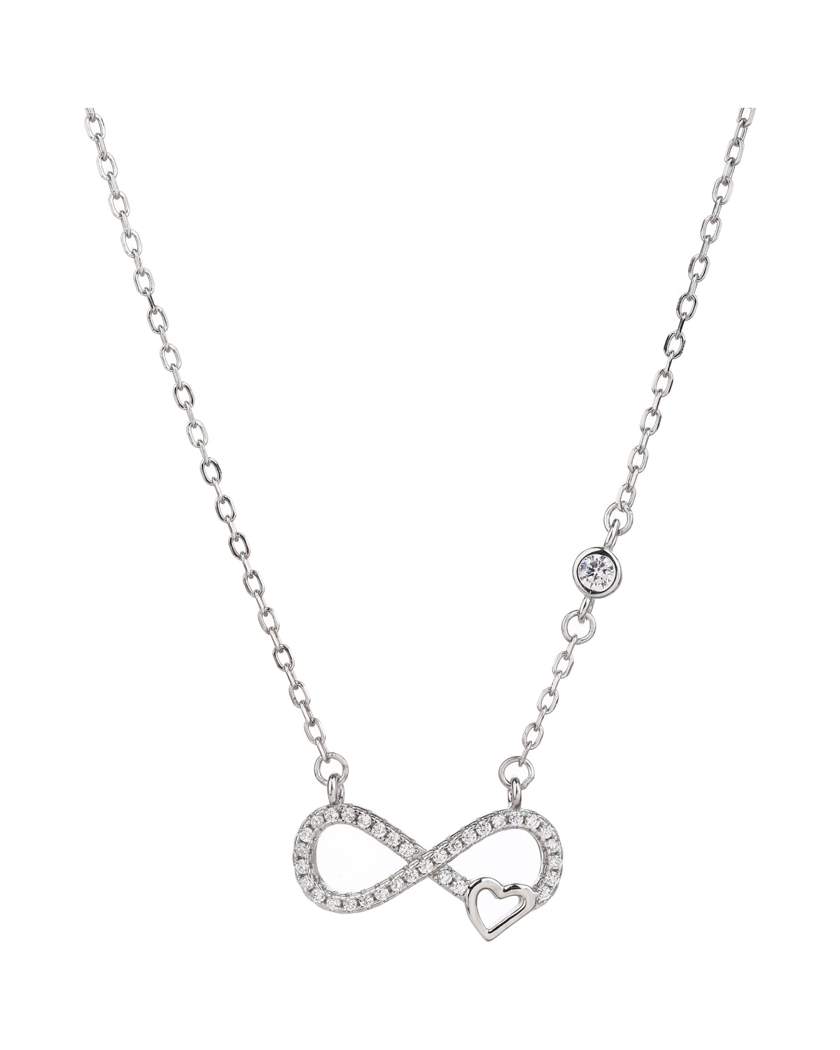 Collar de infinito/corazon con circonia blanca 45+5cm en rodizado