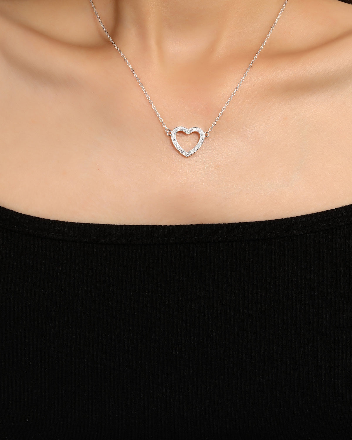 Collar sencillo de corazon con circonia blanca 45+5cm en plateado