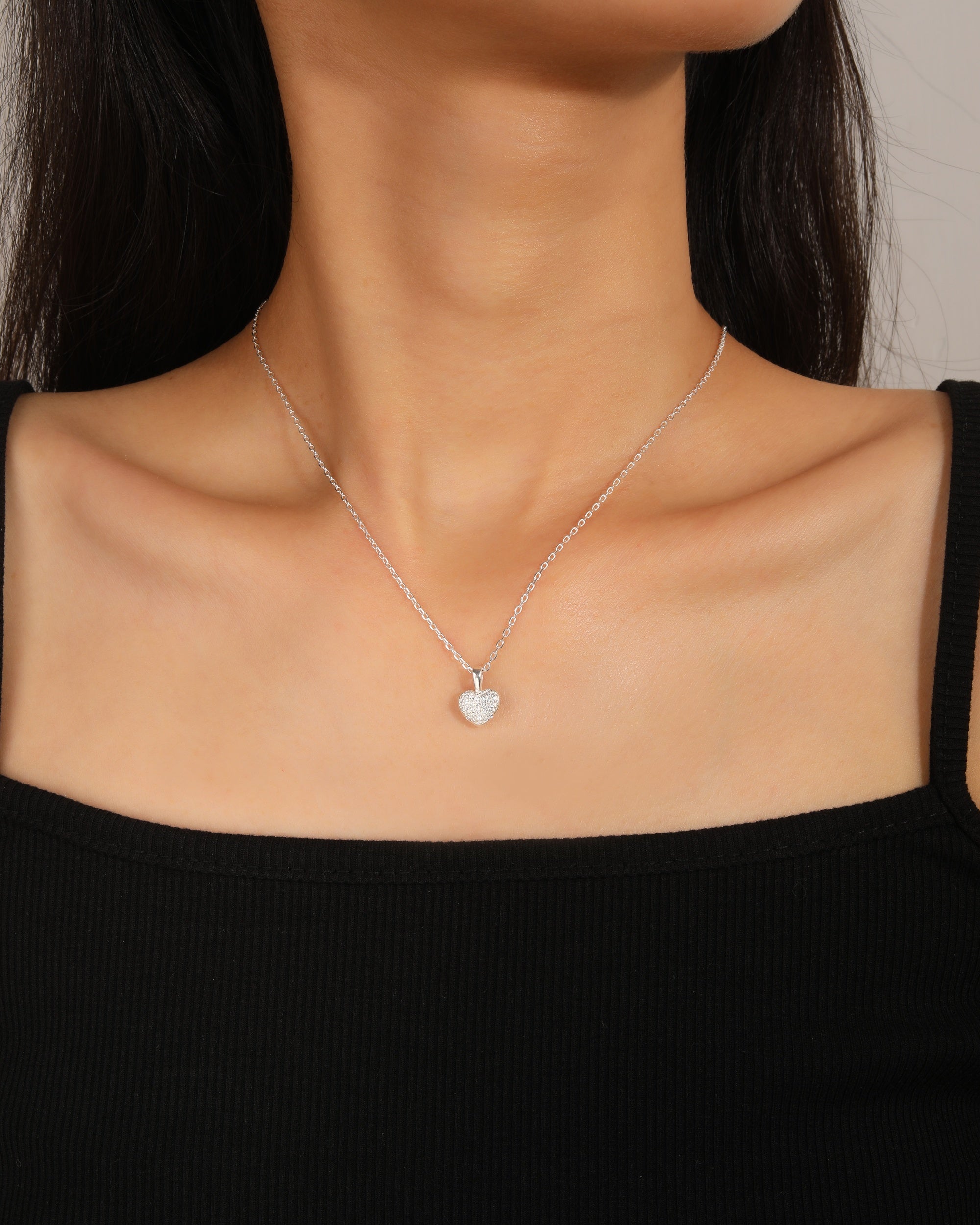 Collar sencillo de corazon con circonias blanca 45+5cm en plateado