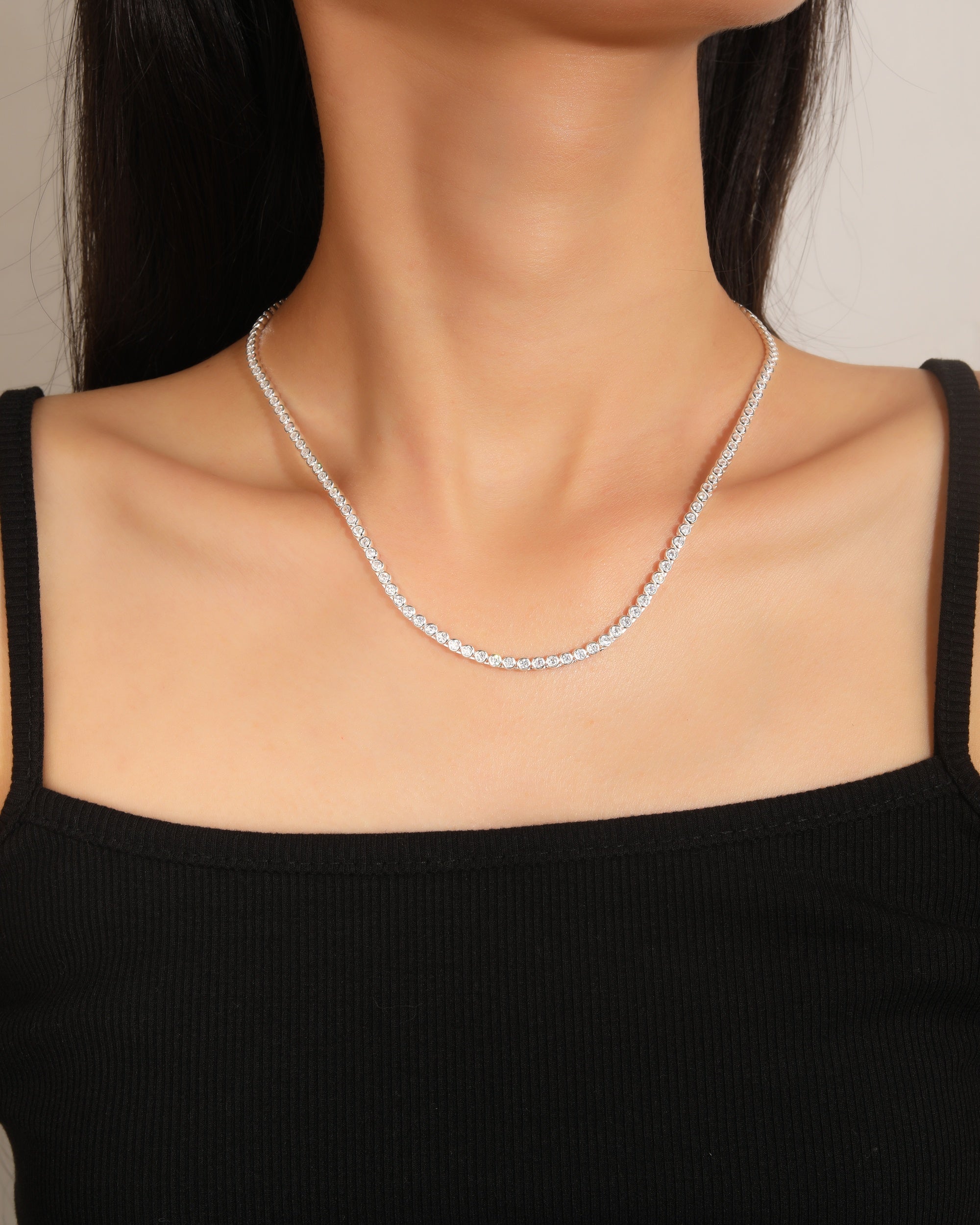 Collar tipo tenis 2mm con circonia blanca 42cm en plateado