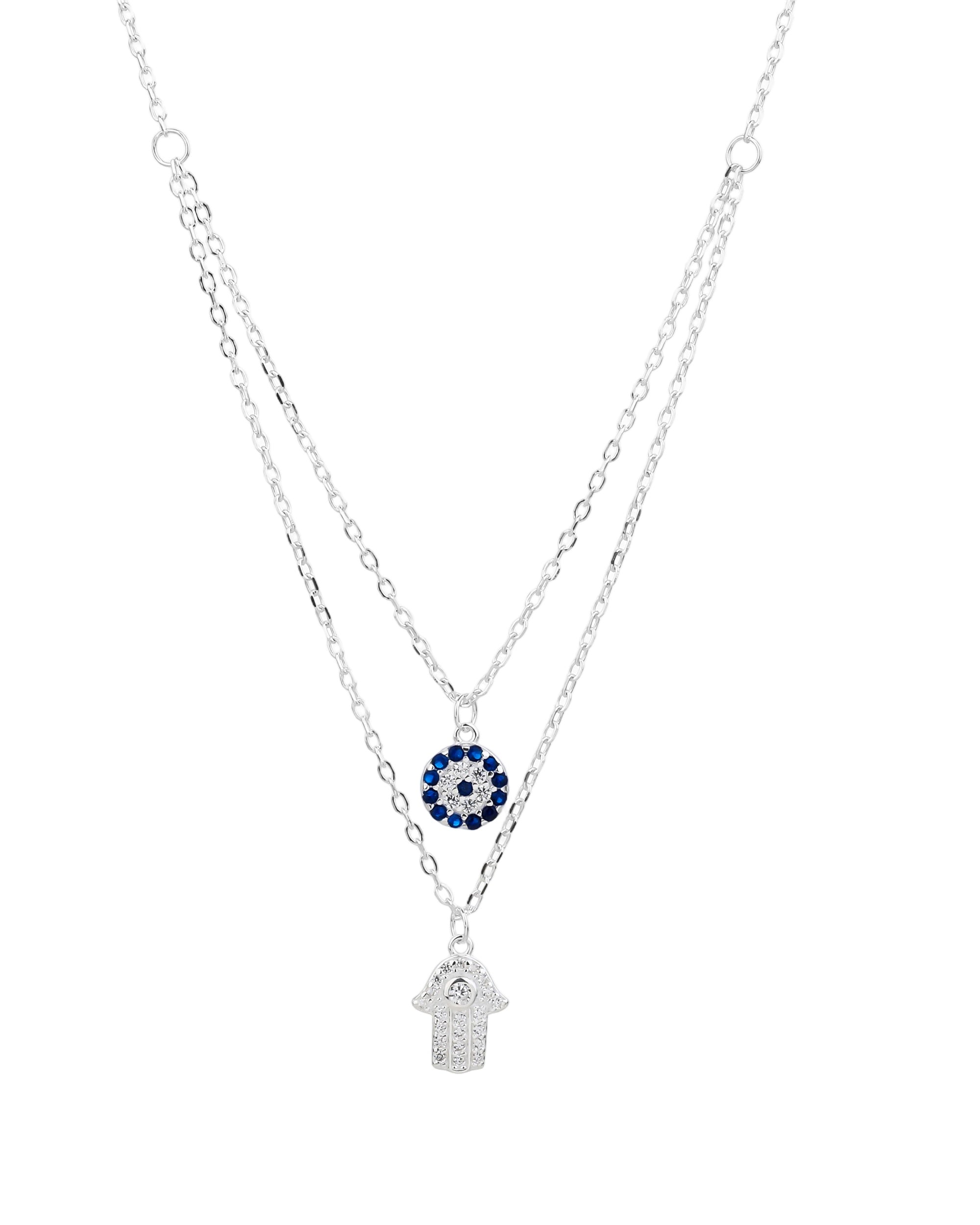 Collar mano de fatima con circonias multicolor 45+5cm en plateado