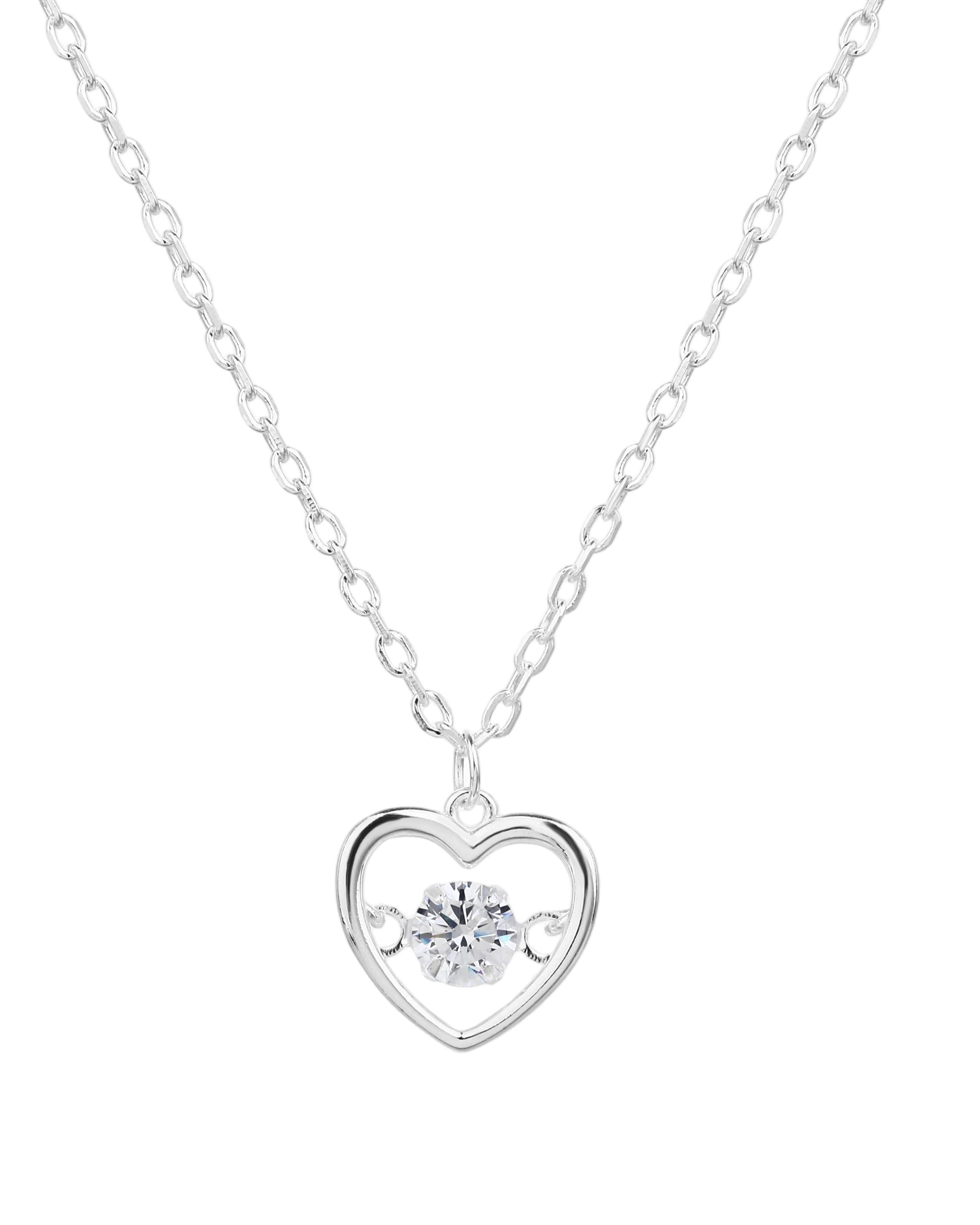 Collar de corazon liso con circonia blanca 45+5cm en plateado