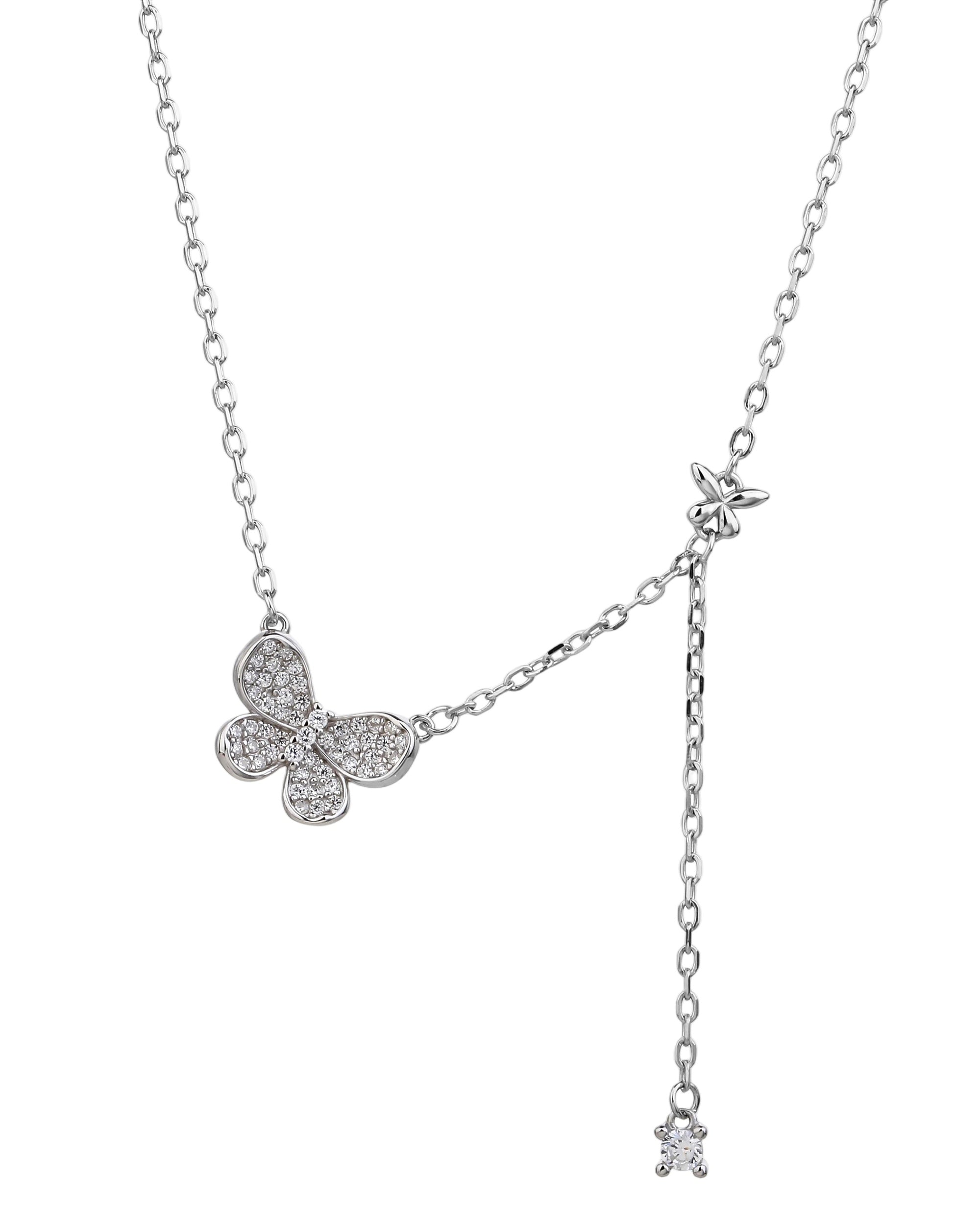 Collar de mariposa con circonias blanca 45+5cm en rodizado