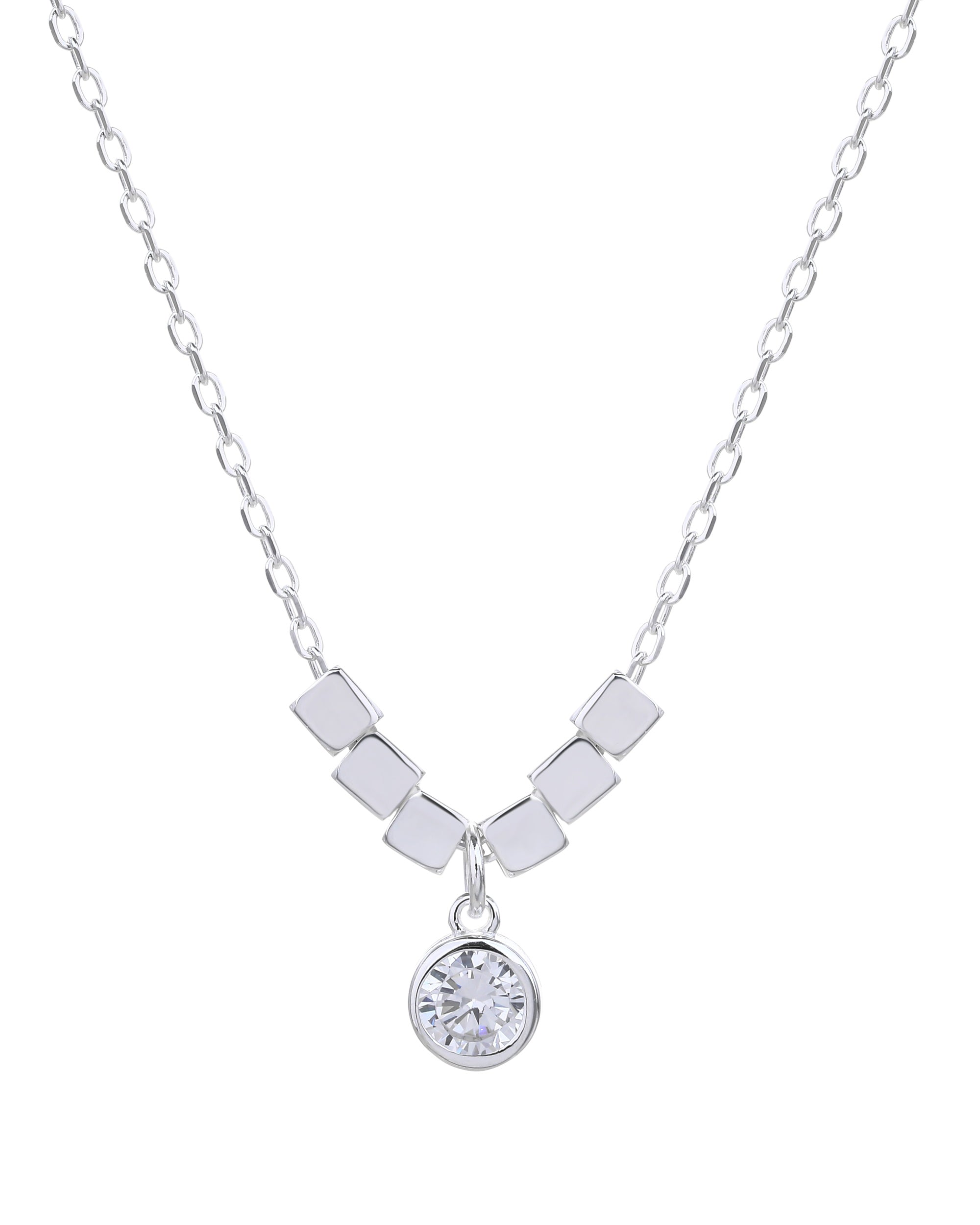 Collar sencillo de cubos lisos circonia biselada blanca 45+5cm en plateado