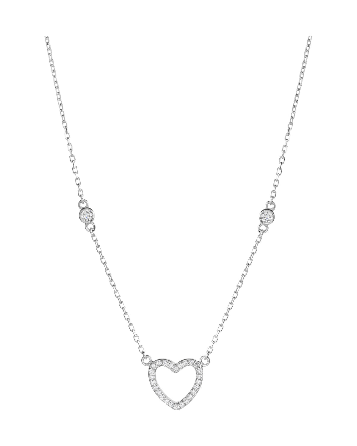 Collar sencillo de corazon con circonia blanca 45+5cm en rodizado
