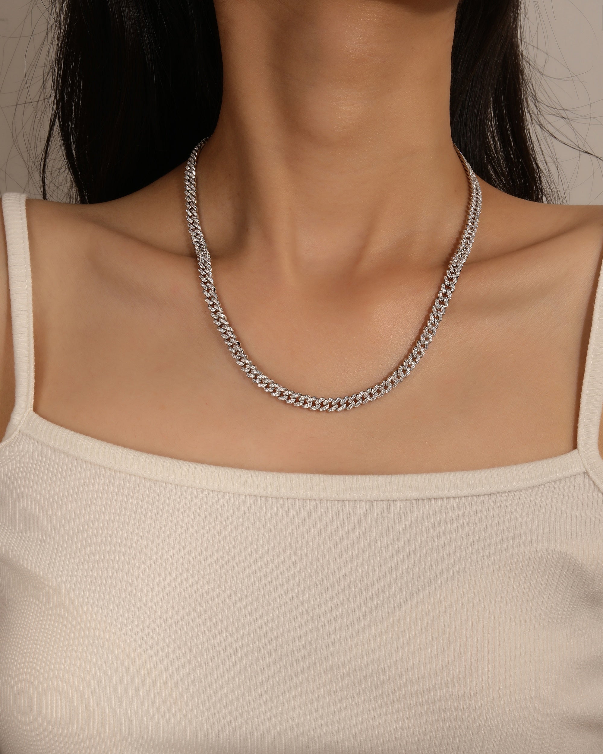 Collar cubano con circonia blanca de 45cm en rodizado