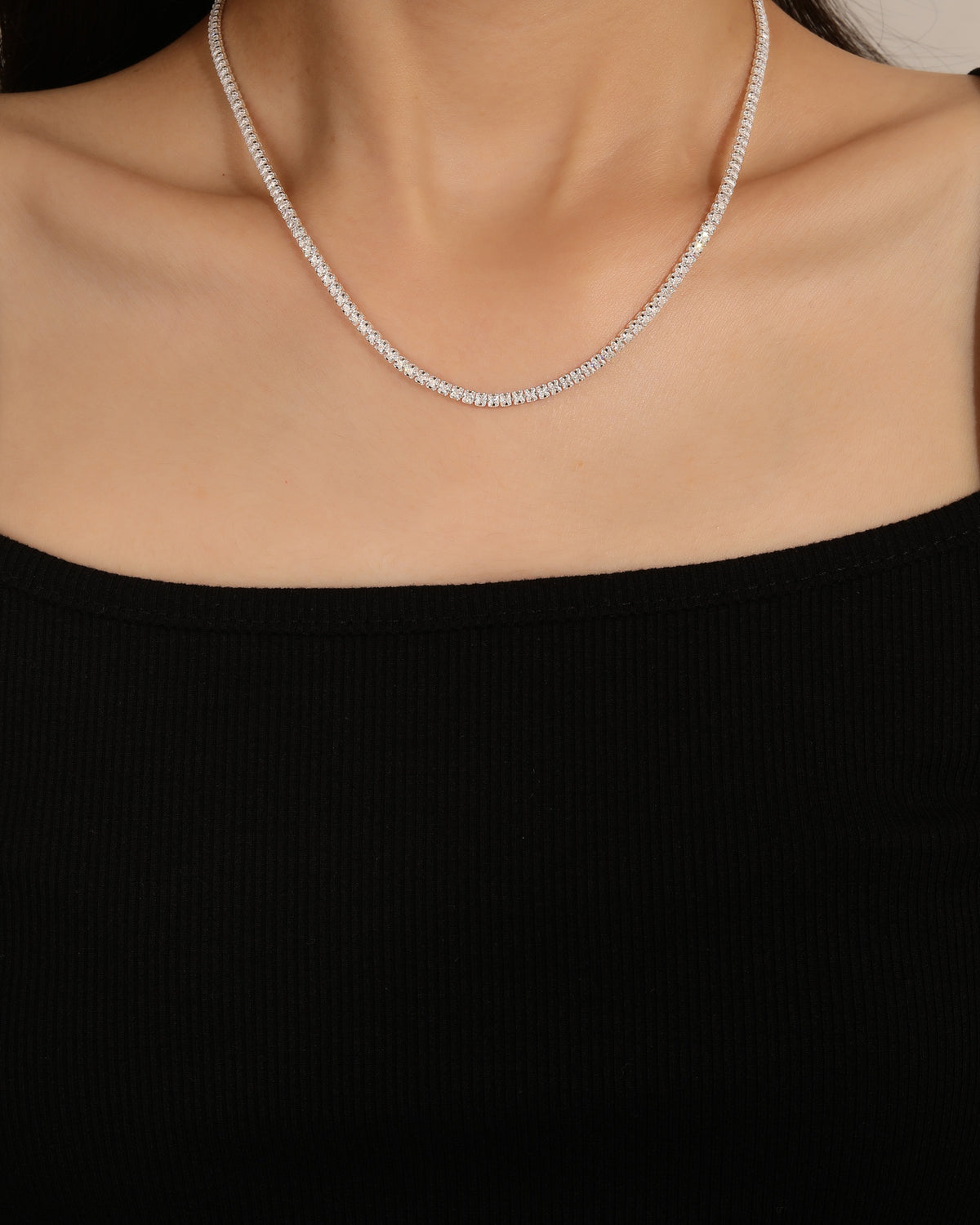 Collar de tenis 2mm con circonia cuadrada blanca 40+5cm en plateado