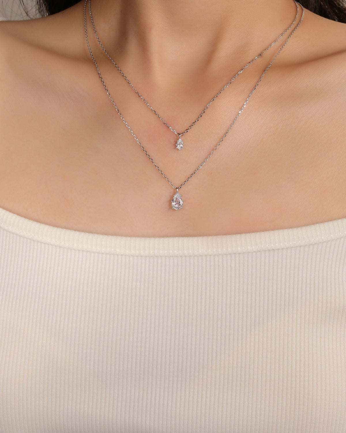 Collar doble con circonias gota blanca 45+5cm en rodizado