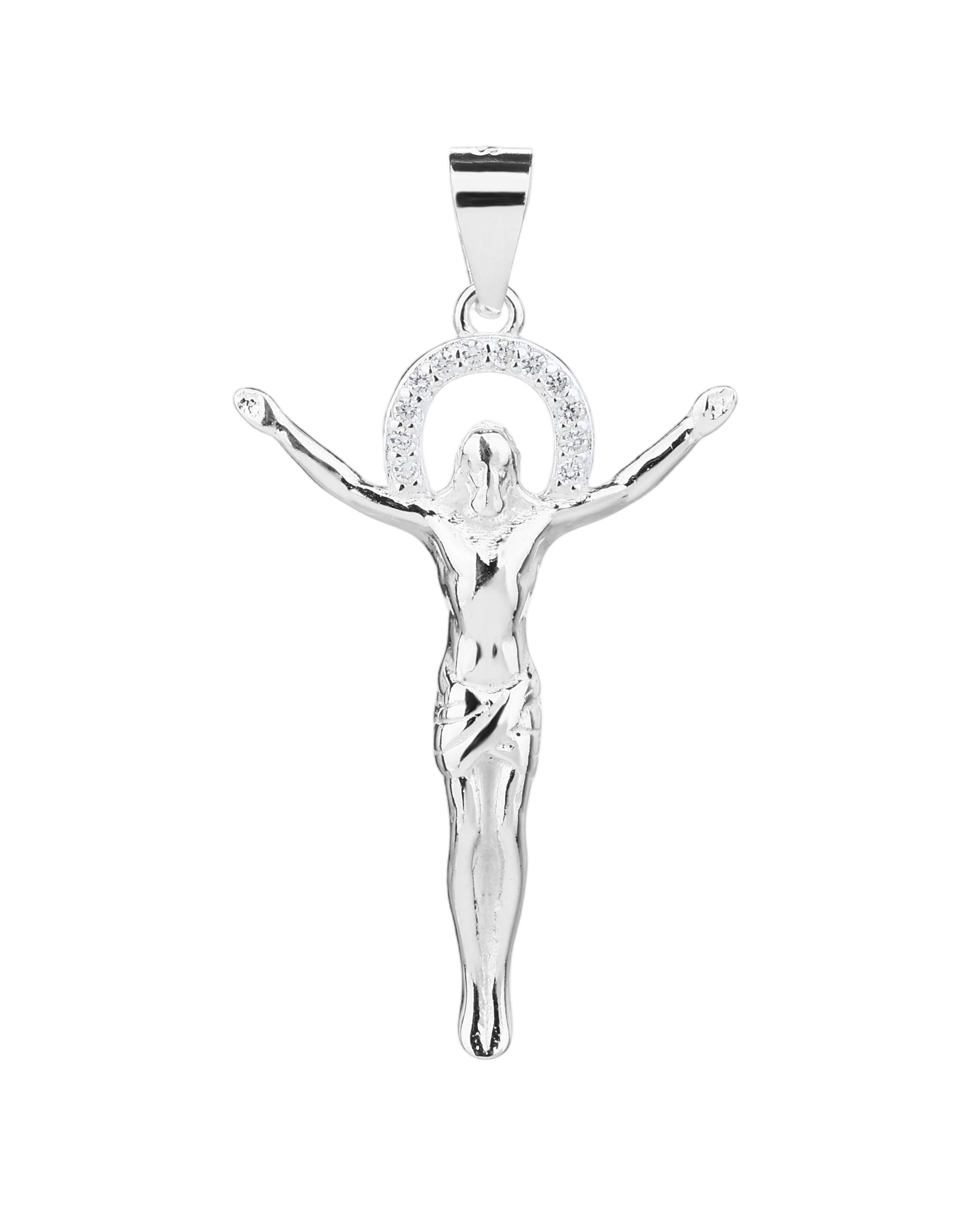 Dije bulto de jesucristo liso con circonias blanca en plateado