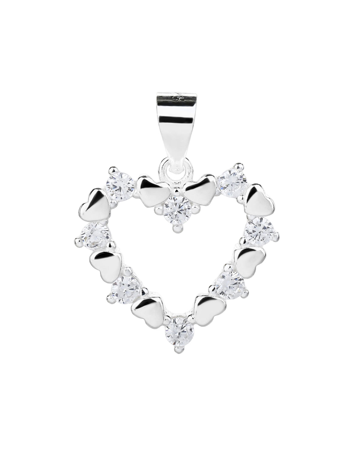 Dije de corazones lisos y con circonias blanca en plateado