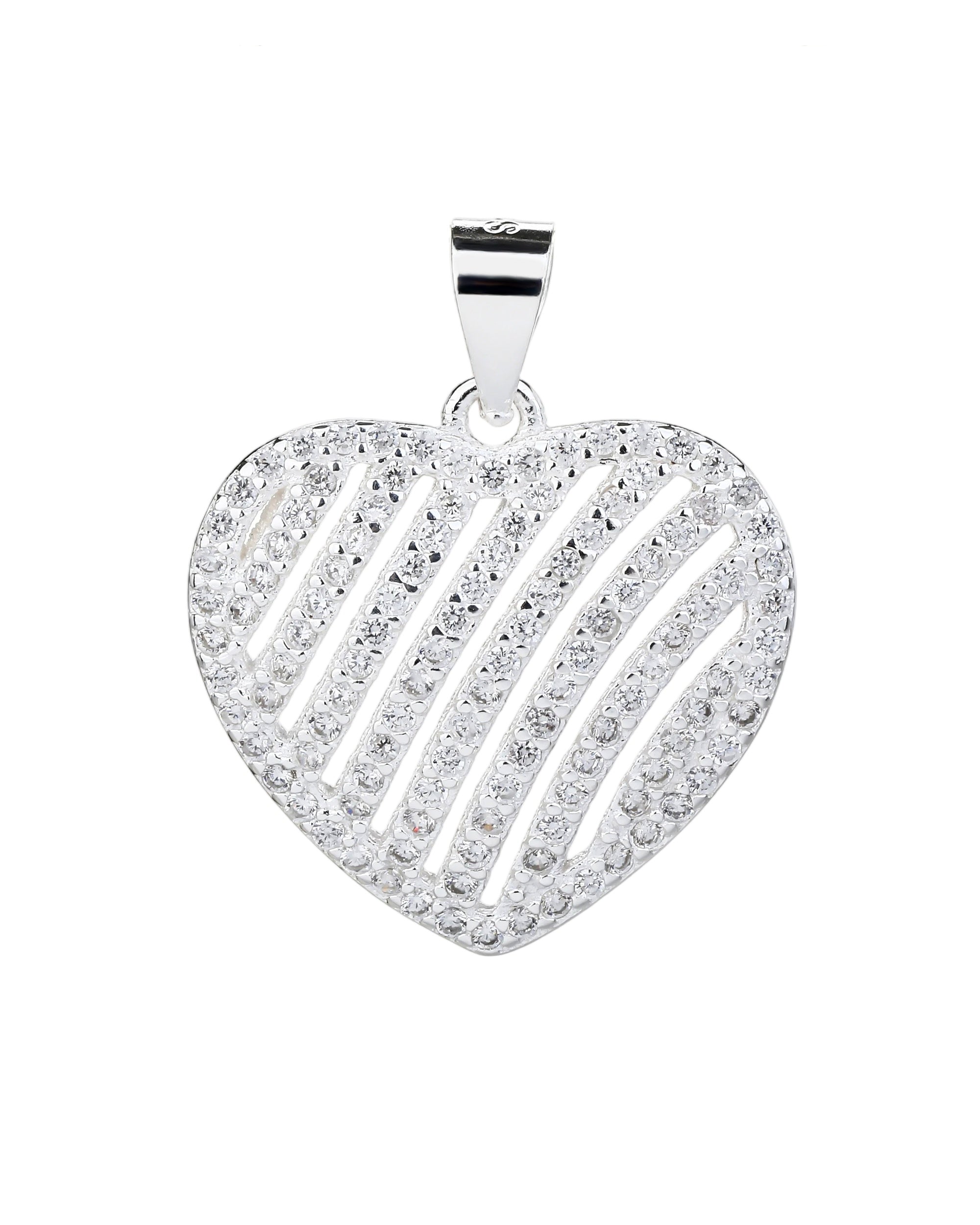 Dije de corazon con lineas de circonias blanca en plateado