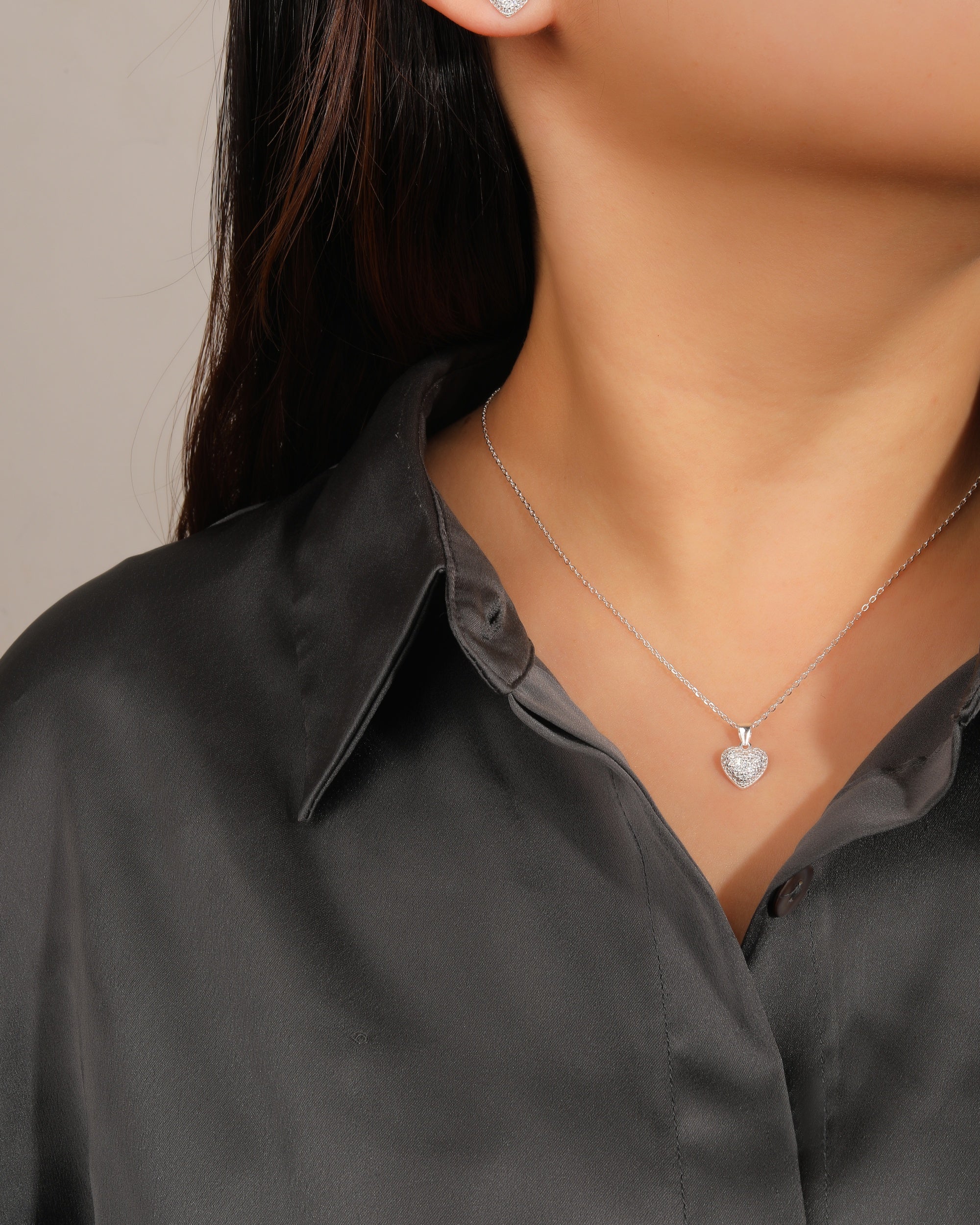 Juego sencillo con circonia blanca 45+5cm en plateado