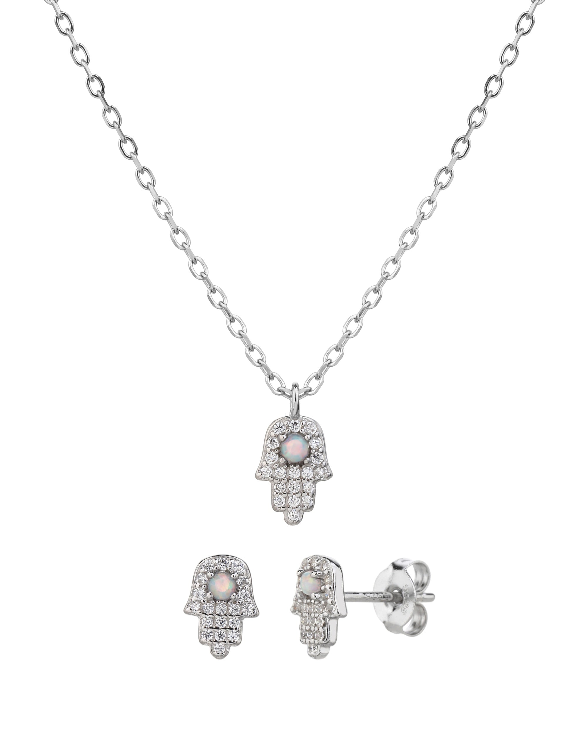 Juego collar y aretes de mano de Fatima con circonia blanca de 45+5cm en rodizado