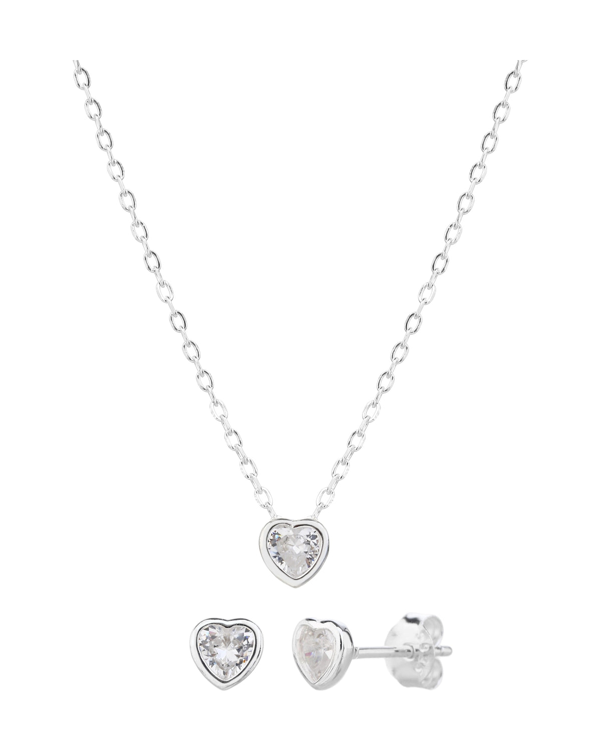 Juego sencillo de corazones con circonia blanca 45+5cm en plateado