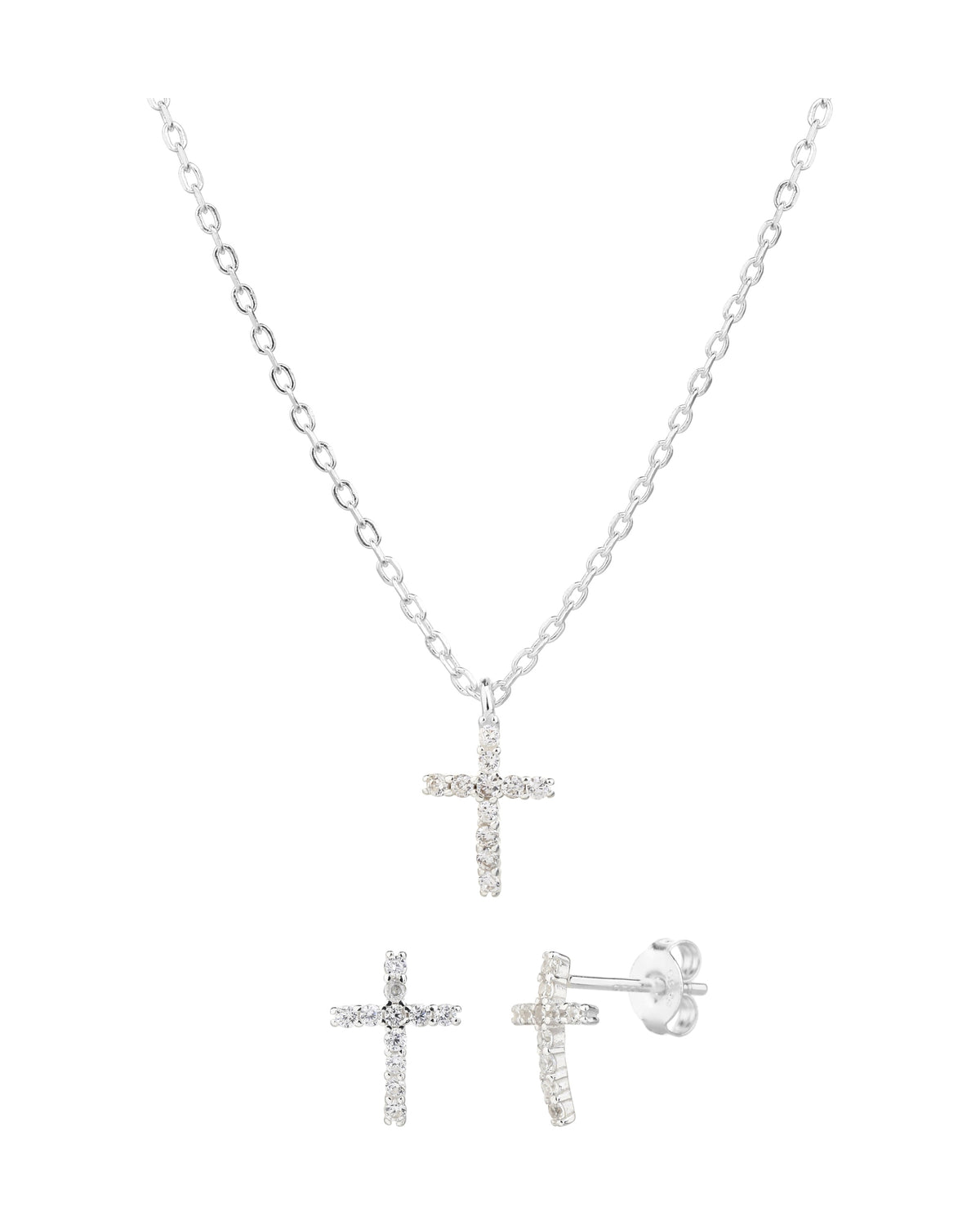 Juego sencillo de Cruces con circonia blanca 45+5cm en plateado