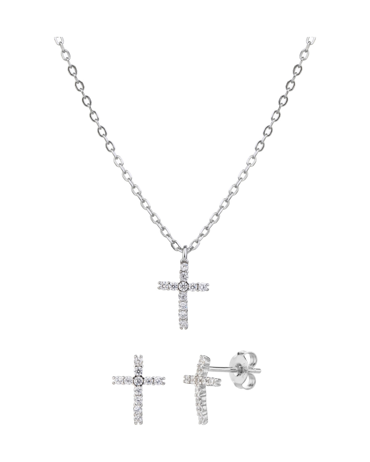 Juego sencillo de Cruces con circonia blanca 45+5cm en rodizado