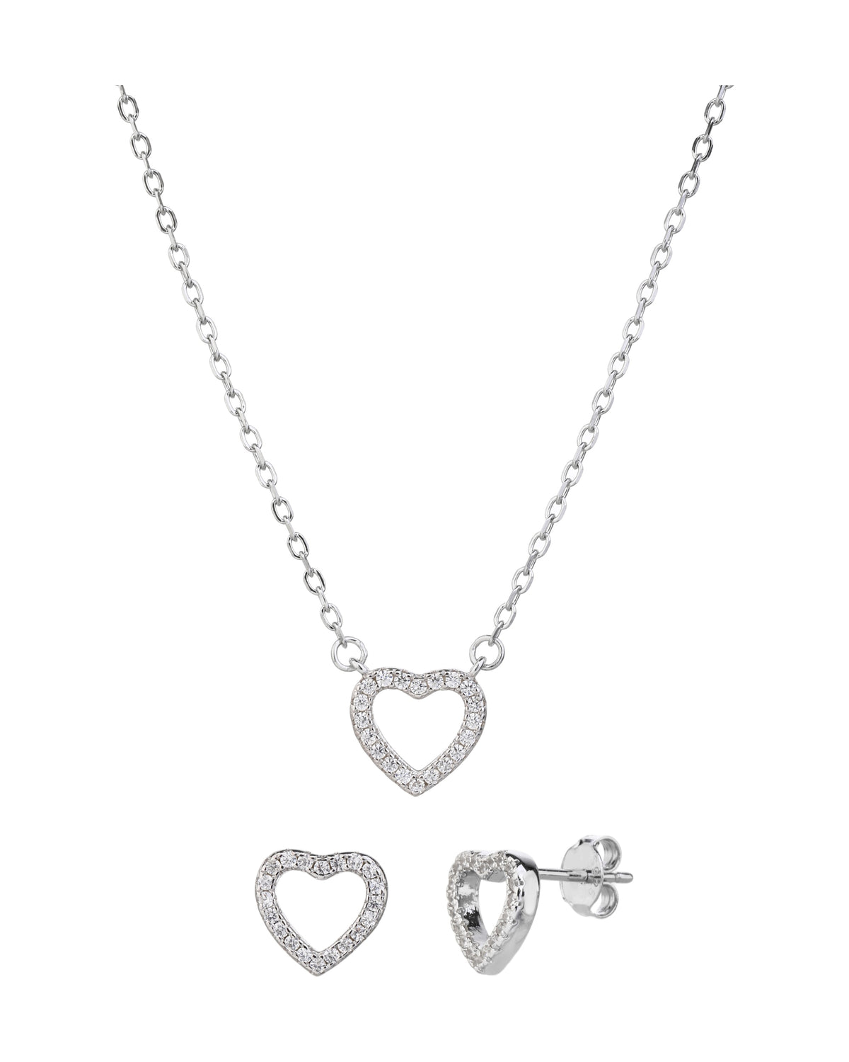 Juego sencillo de corazones con circonia blanca 45+5cm en rodizado