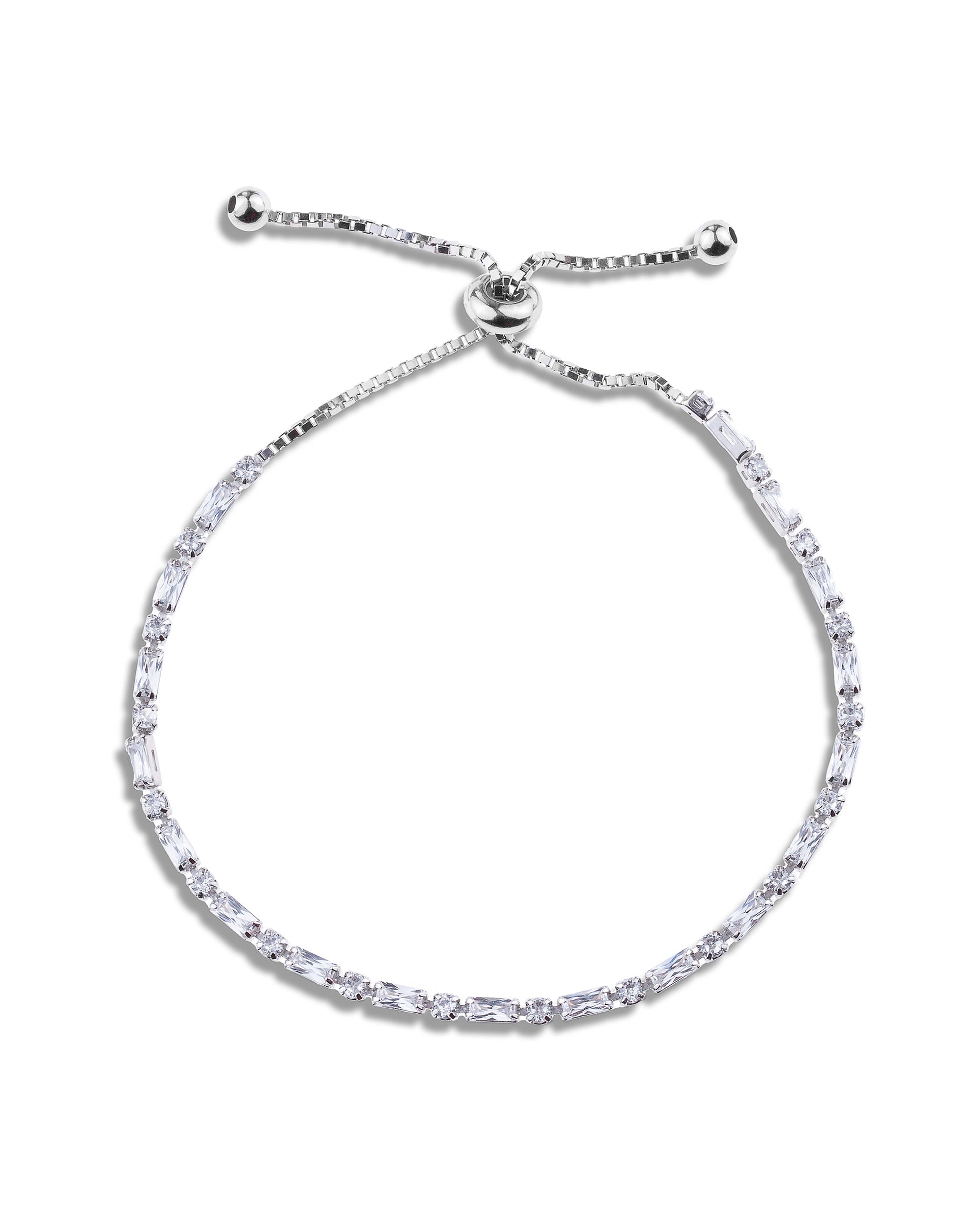 Pulsera tenis ajustable con circonia baguette blanco 16+10cm en rodizado