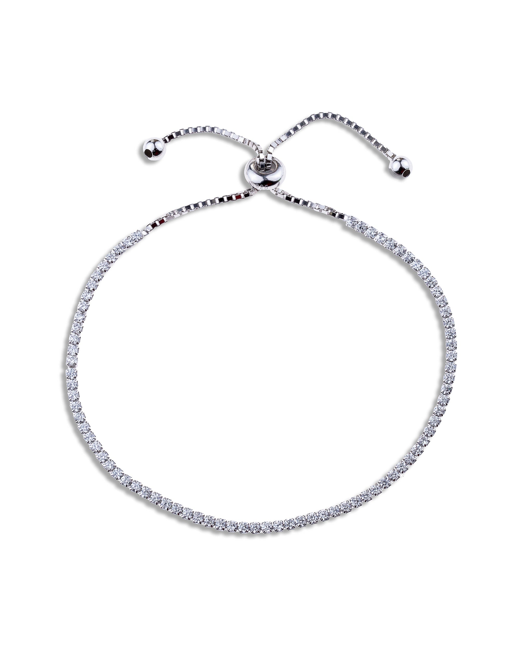 Pulsera tenis ajustable con circonia redonda blanca 16+10cm en rodizado