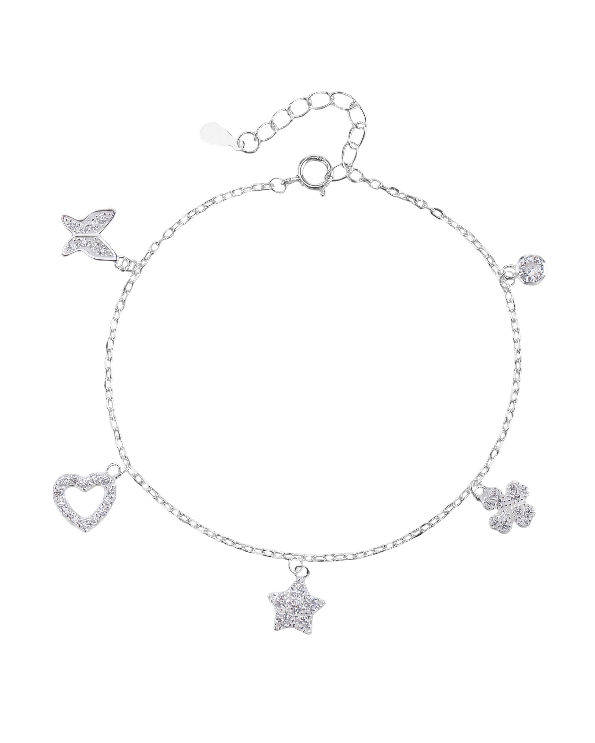 Pulsera sencilla de dijes con circonia blanca 17+3cm en plateado