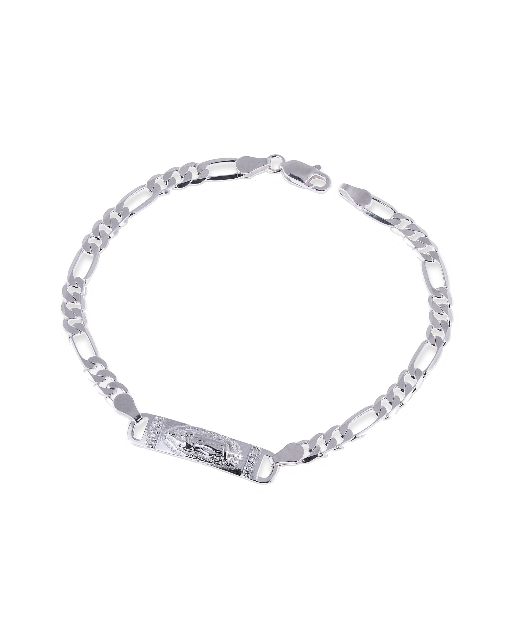 Pulsera sencilla de Virgen de Guadalupe con circonia blanca 19cm en plateado