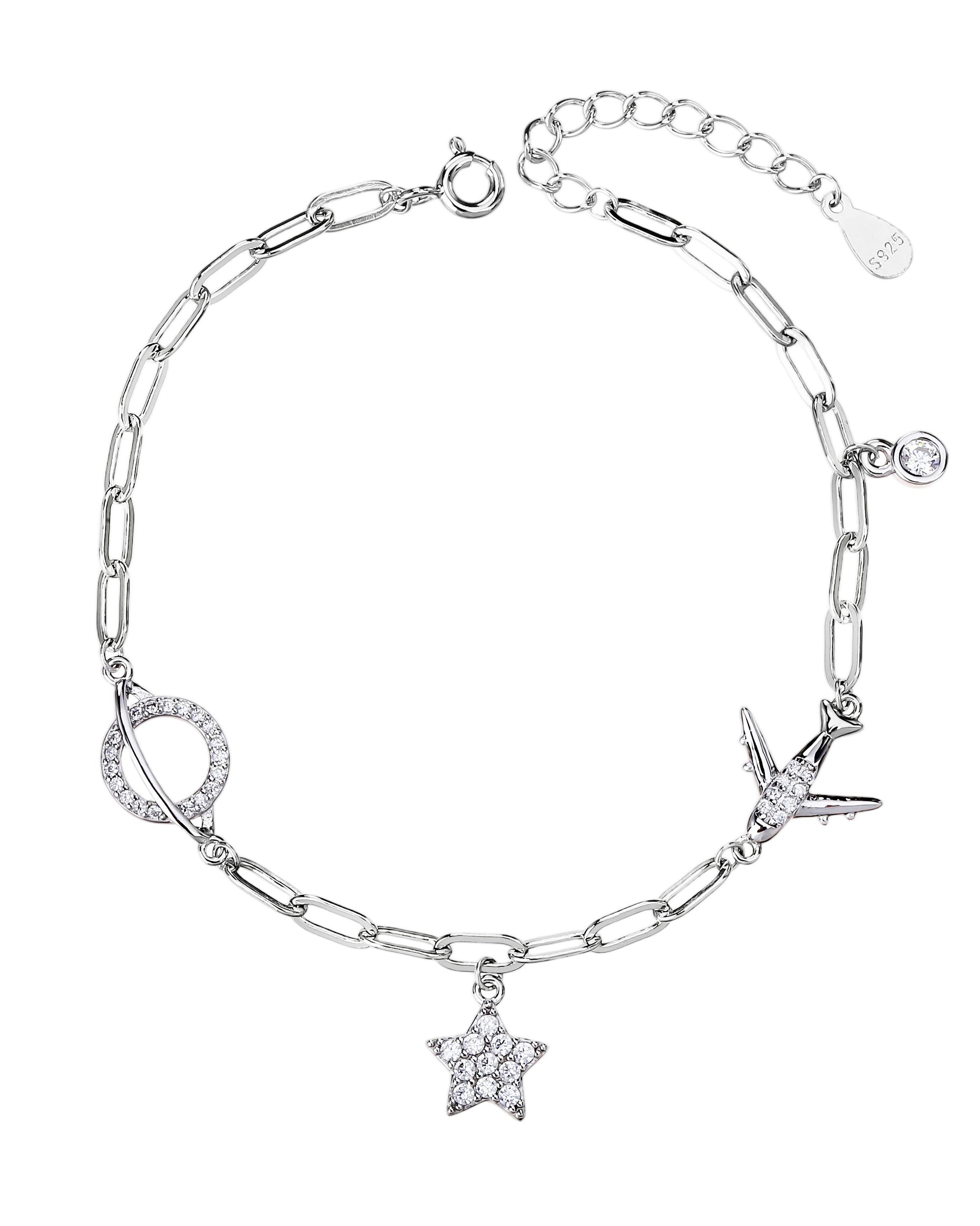 Pulsera sencilla de espacio con circonia blanca 16cm en rodizado