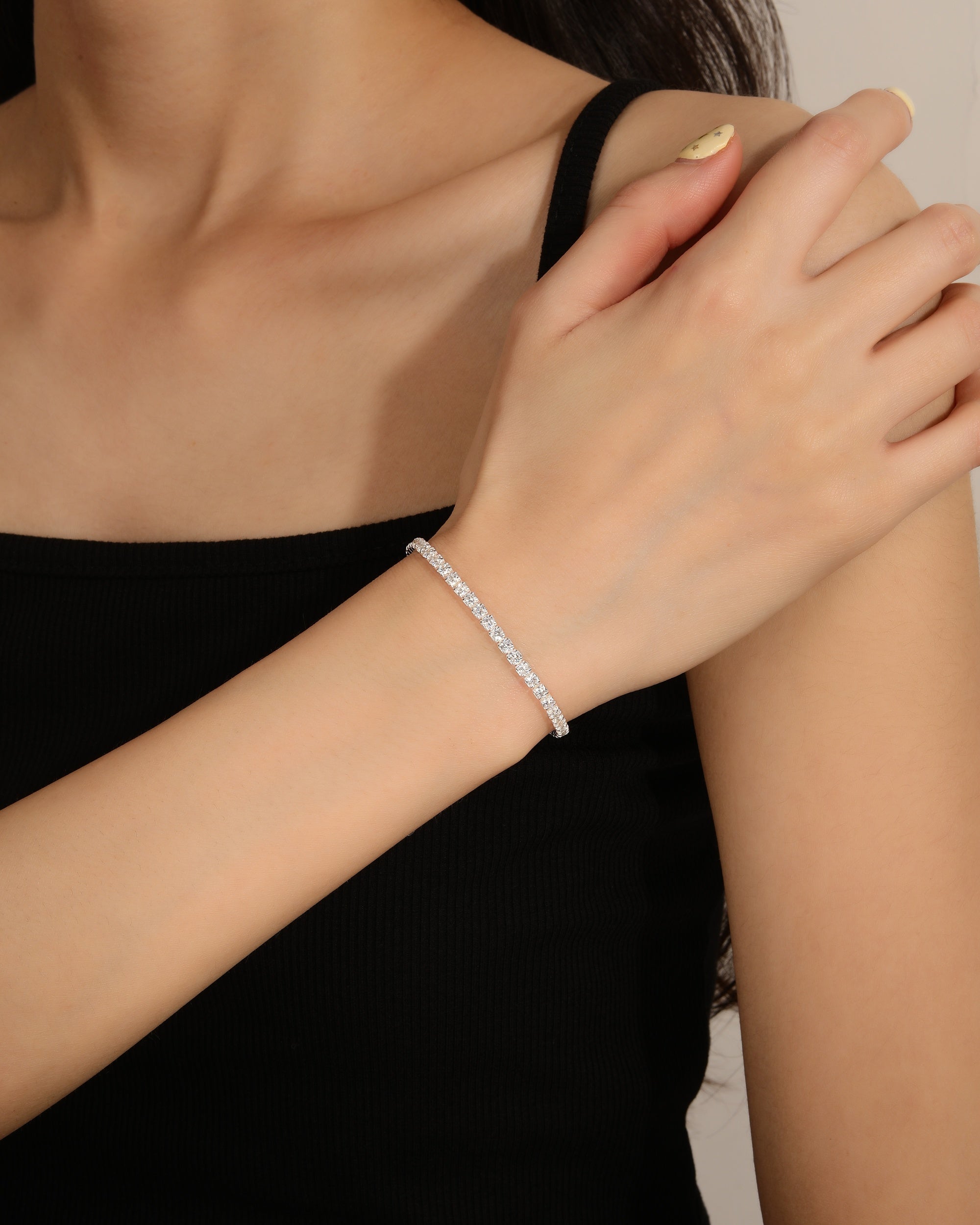 Pulsera tenis con circonia redonda blanca 17+3cm en plateado
