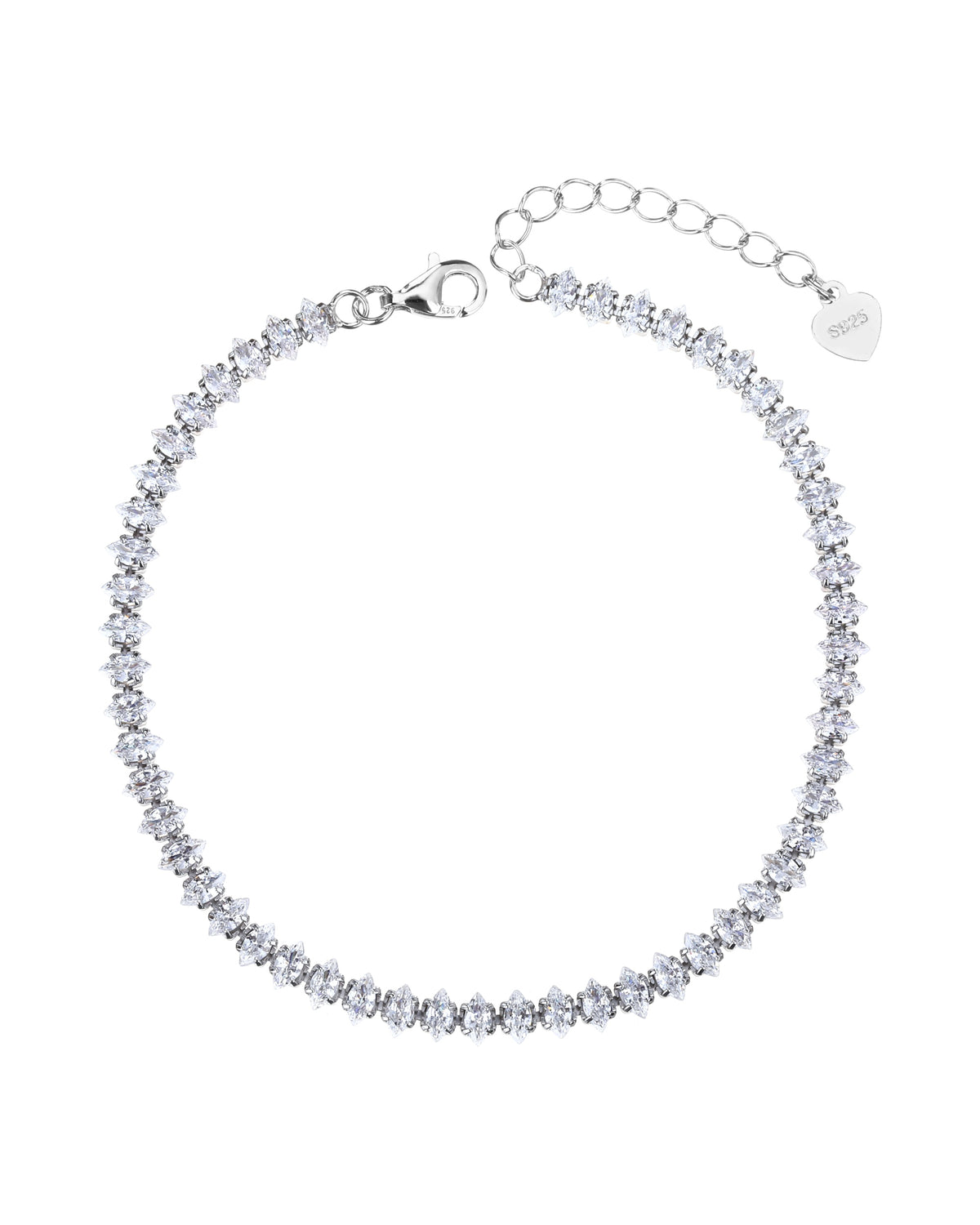 Pulsera de tenis 2x4mm con circonia marquise blanca 17+3cm en rodizado