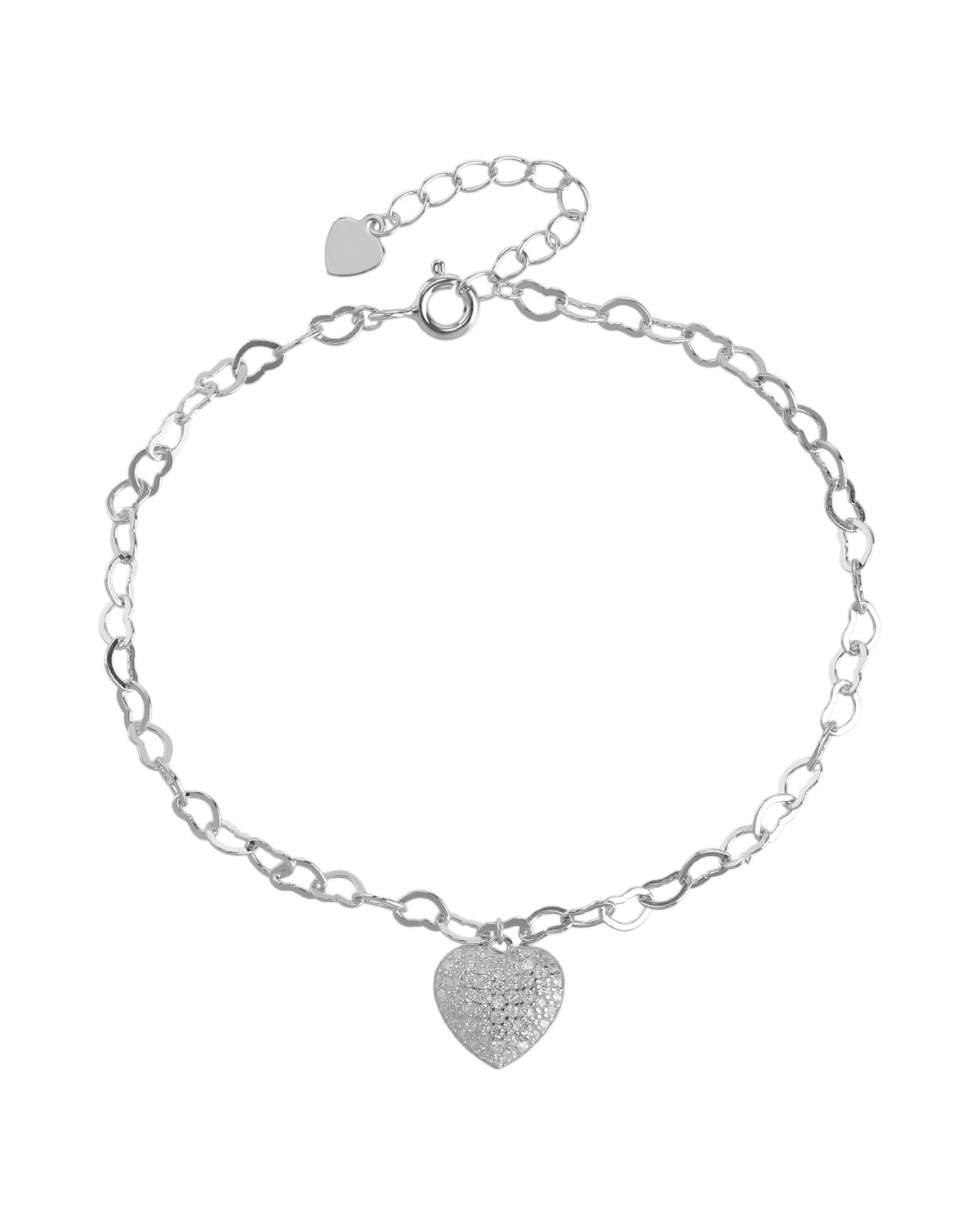 Pulsera sencilla de corazon con circonia blanca 17+3cm en rodizado