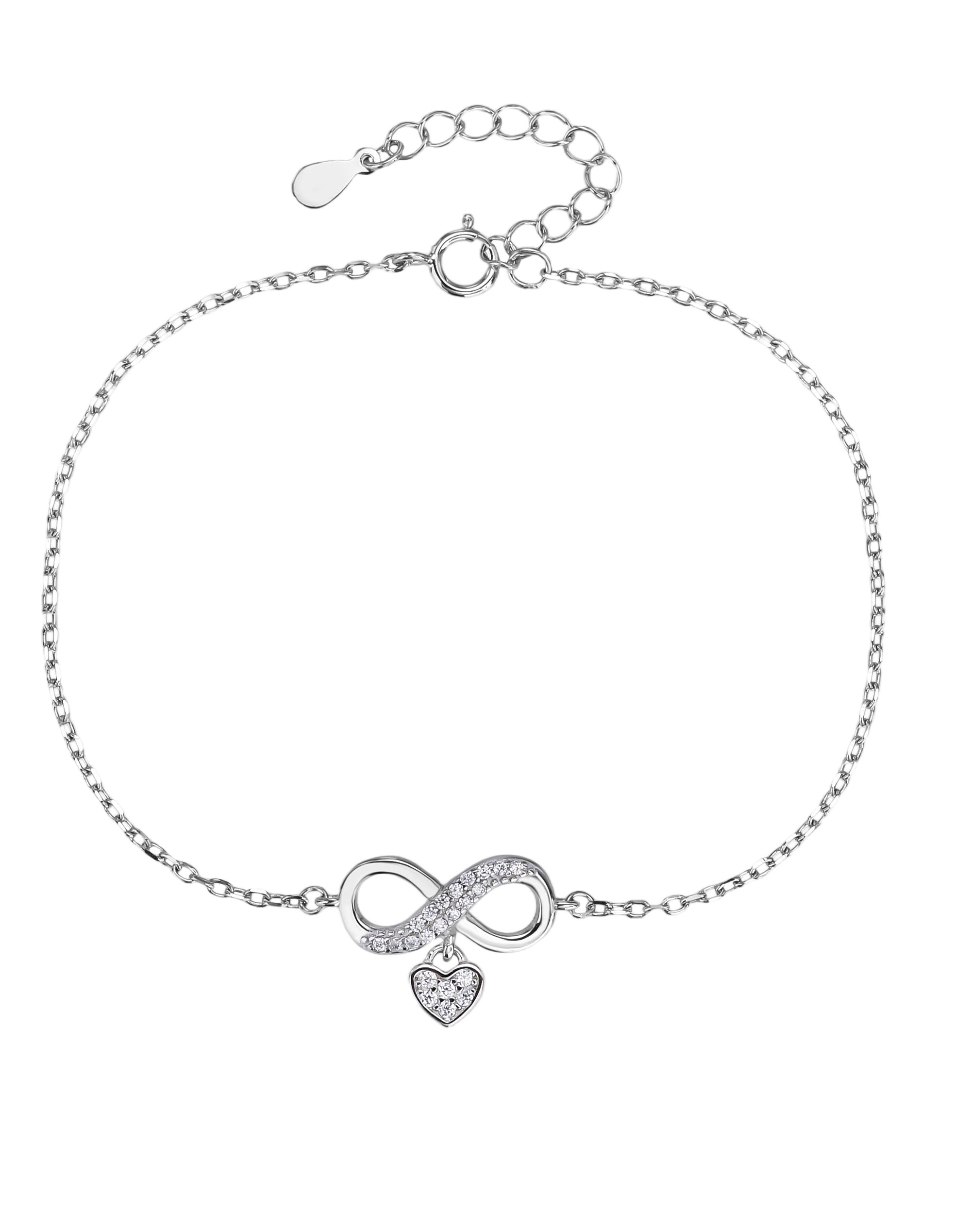Pulsera sencilla de corazon e infinito con circonia blanca 17+3cm en rodizado