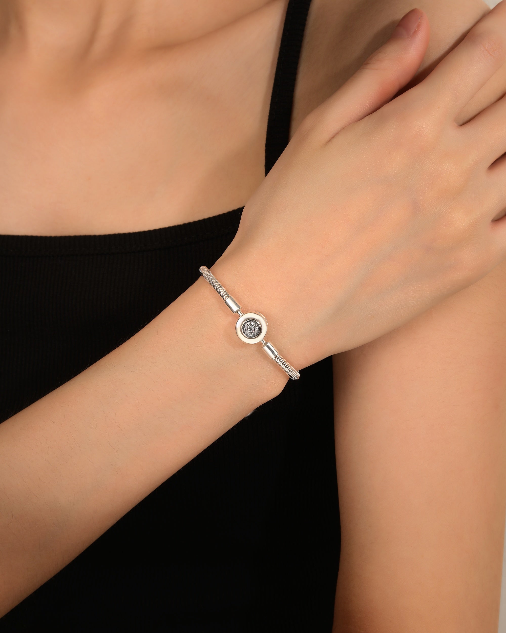 Pulsera para charms de luneta 19cm en plateado