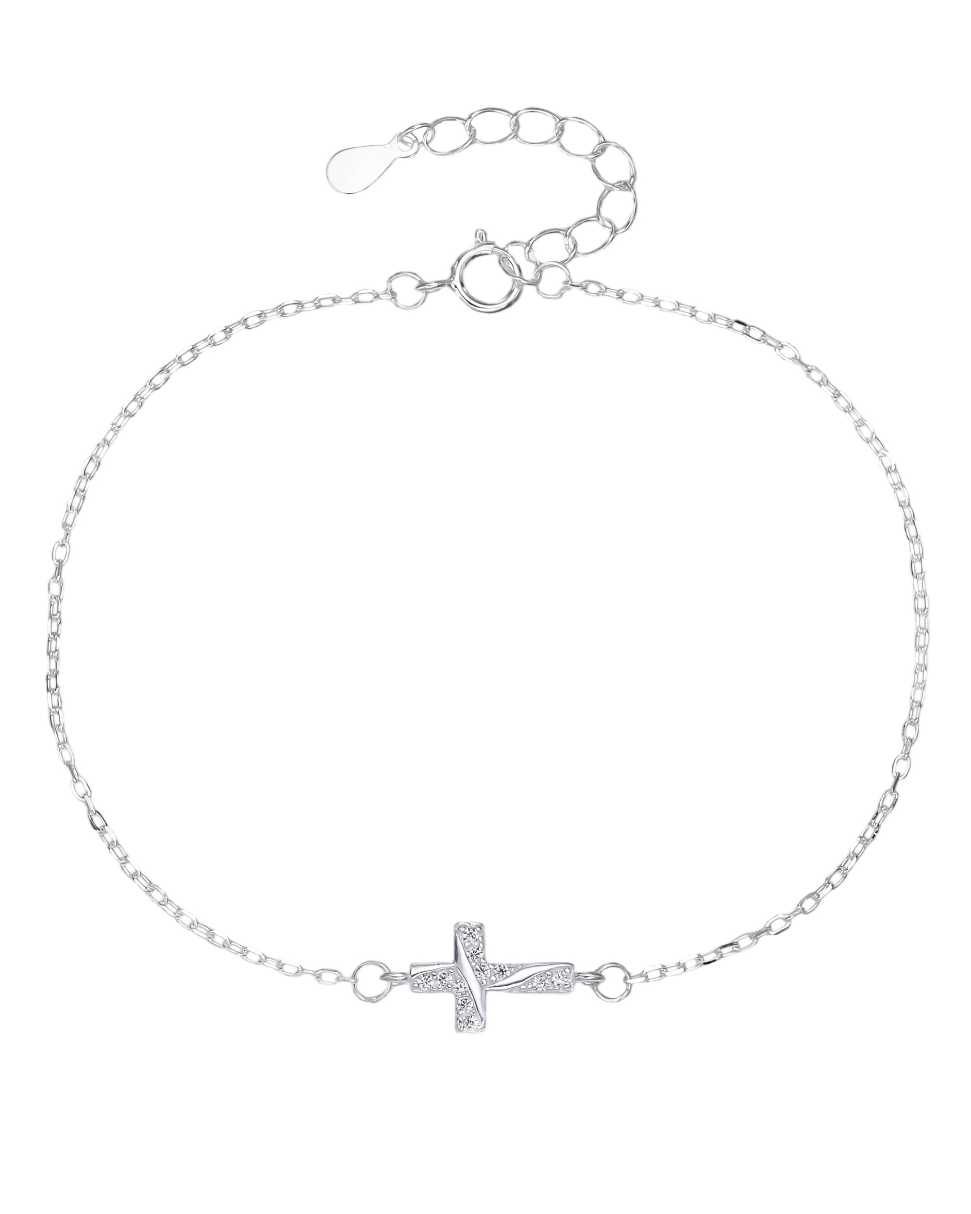 Pulsera sencilla de Cruz con circonia blanca 17+3cm en plateado