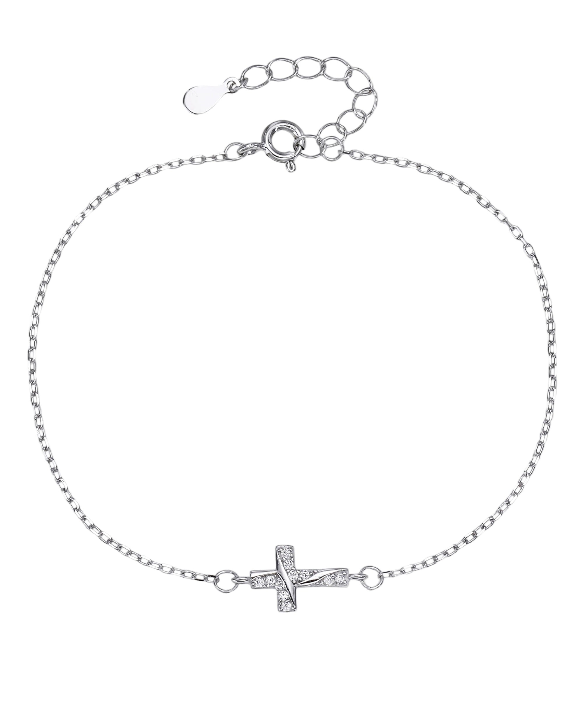 Pulsera sencilla de Cruz con circonia blanca 17+3cm en rodizado