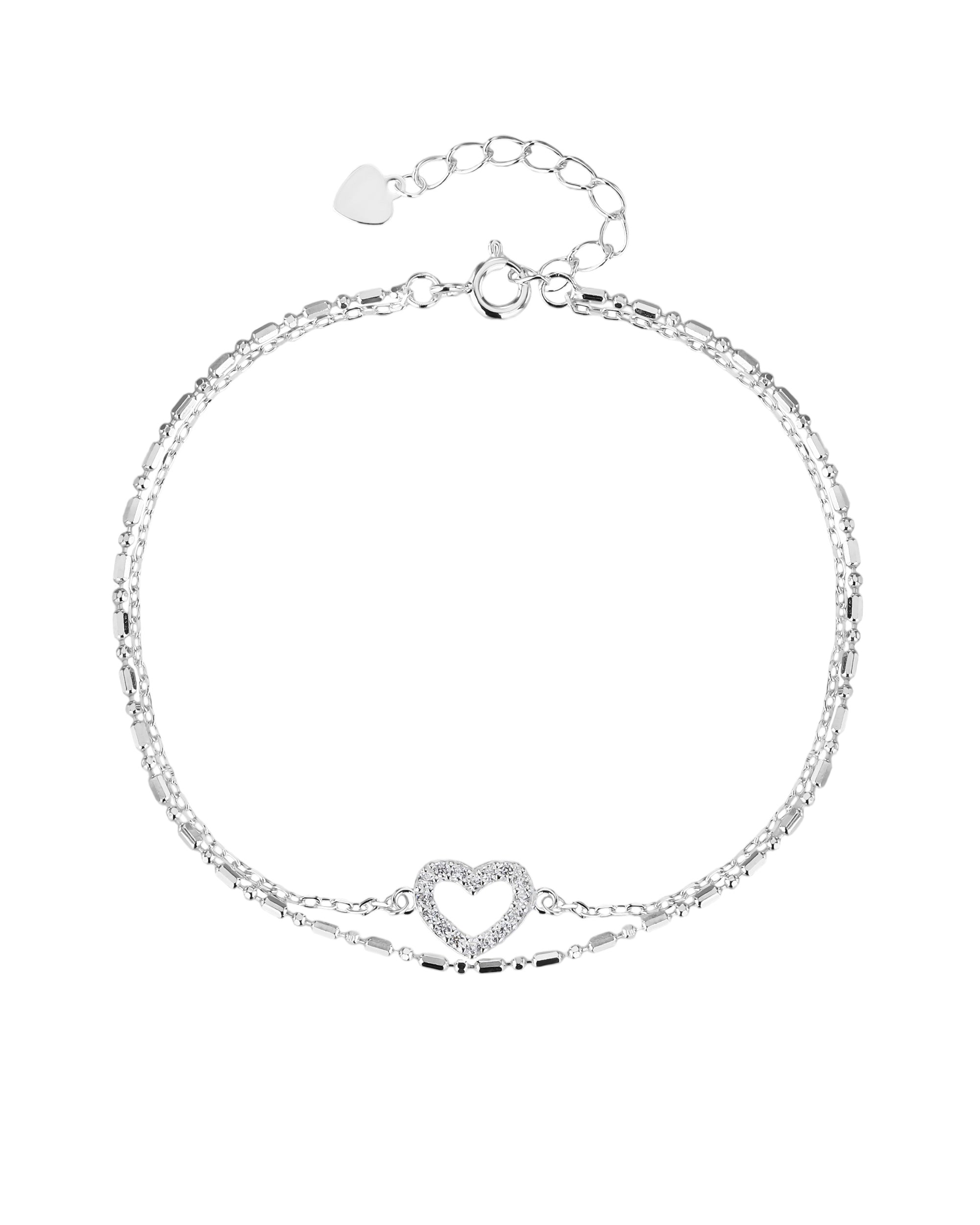 Pulsera doble de corazon con circonia blanca 17+3cm en plateado