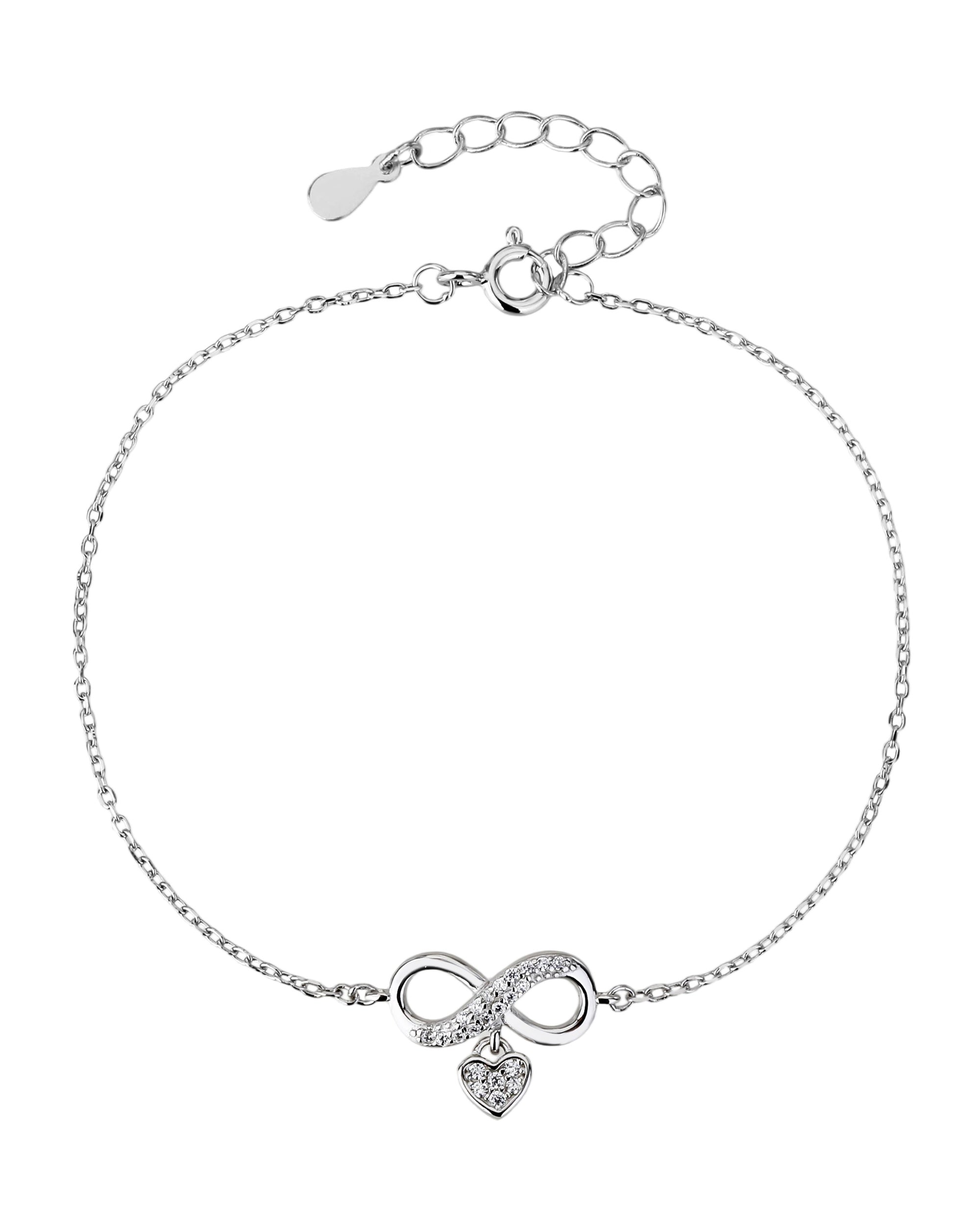 Pulsera sencilla de corazon e infinito con circonia blanca 17+3cm en rodizado