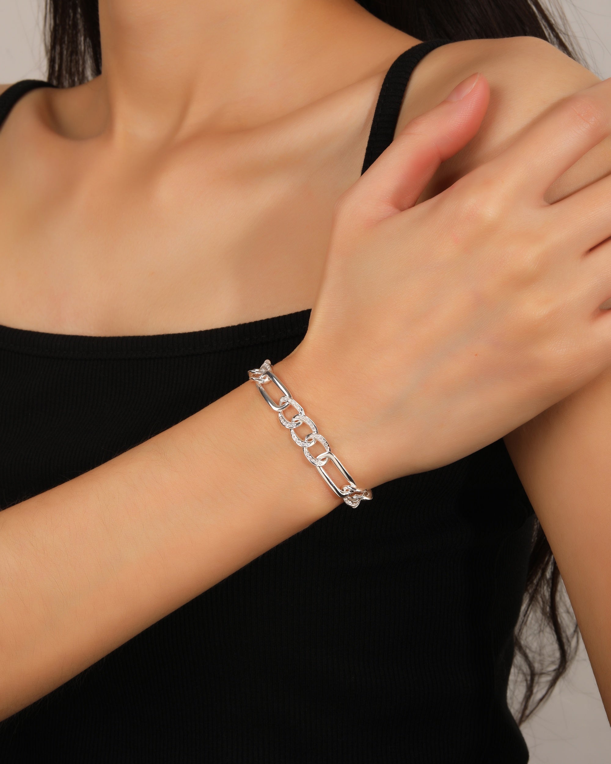 Pulsera barbada 3x1 con circonia blanca 17+3cm en plateado