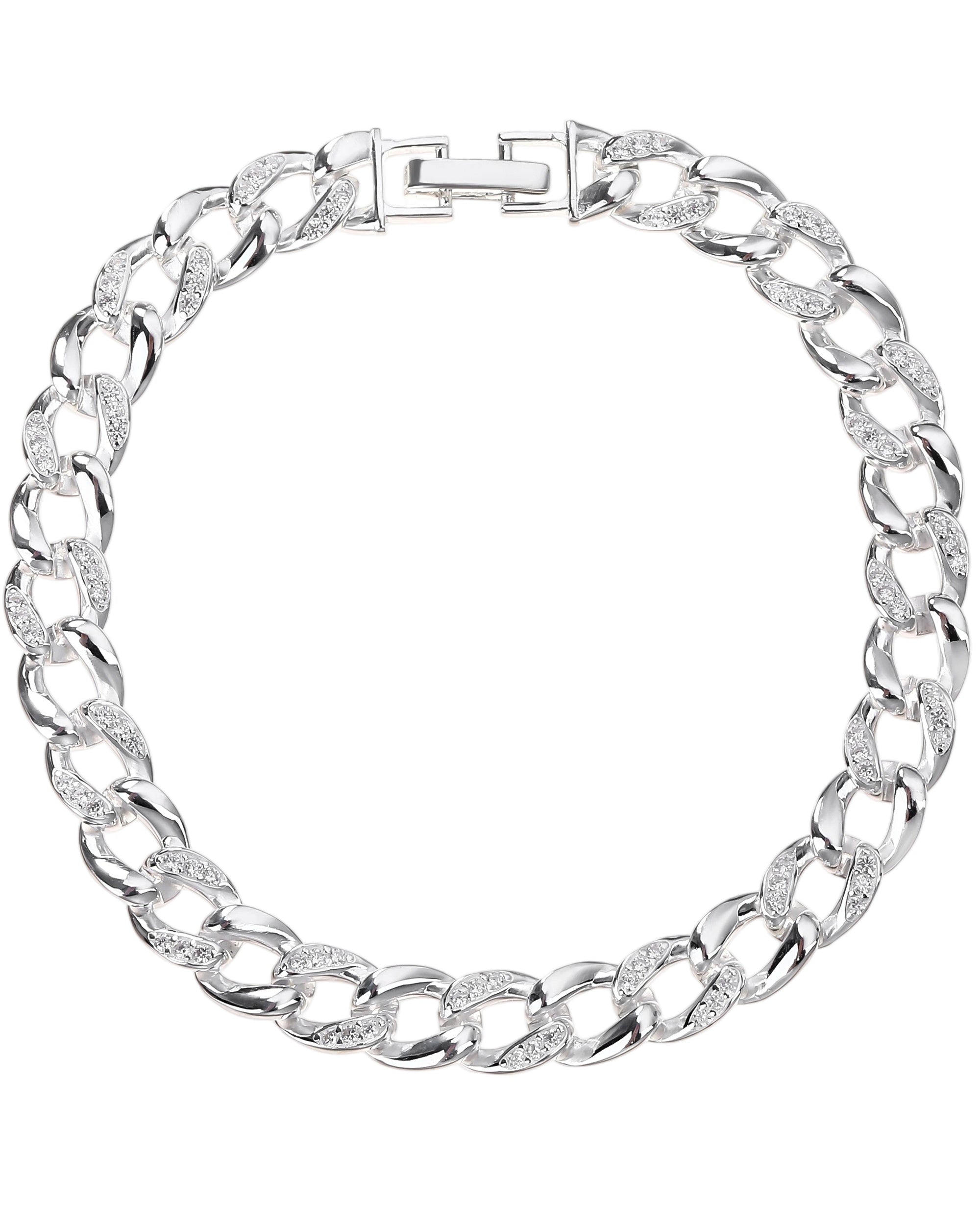 Pulsera barbada 1x1 con circonia blanca 17+3cm en plateado