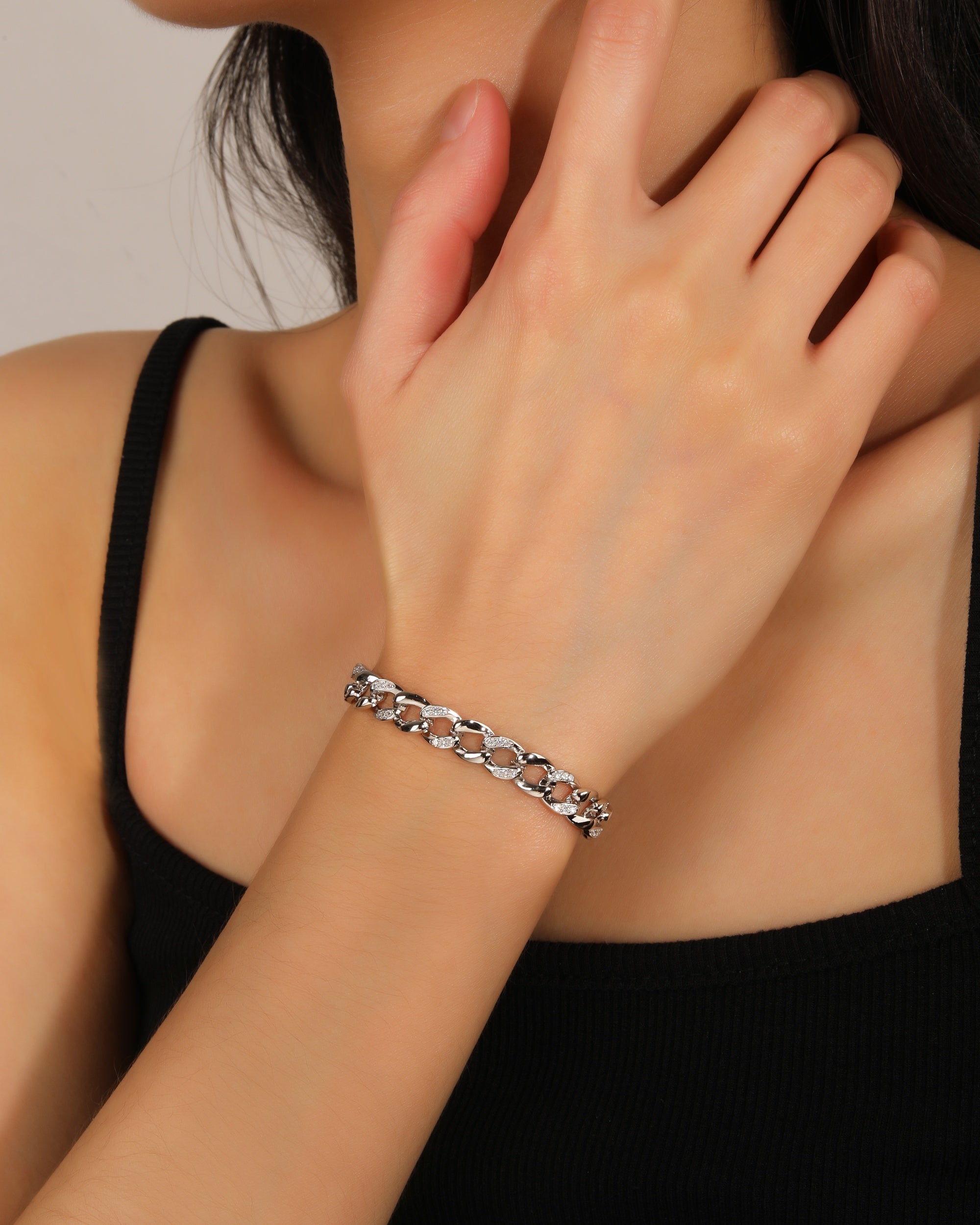 Pulsera barbada 1x1 con circonia blanca 17+3cm en rodizado